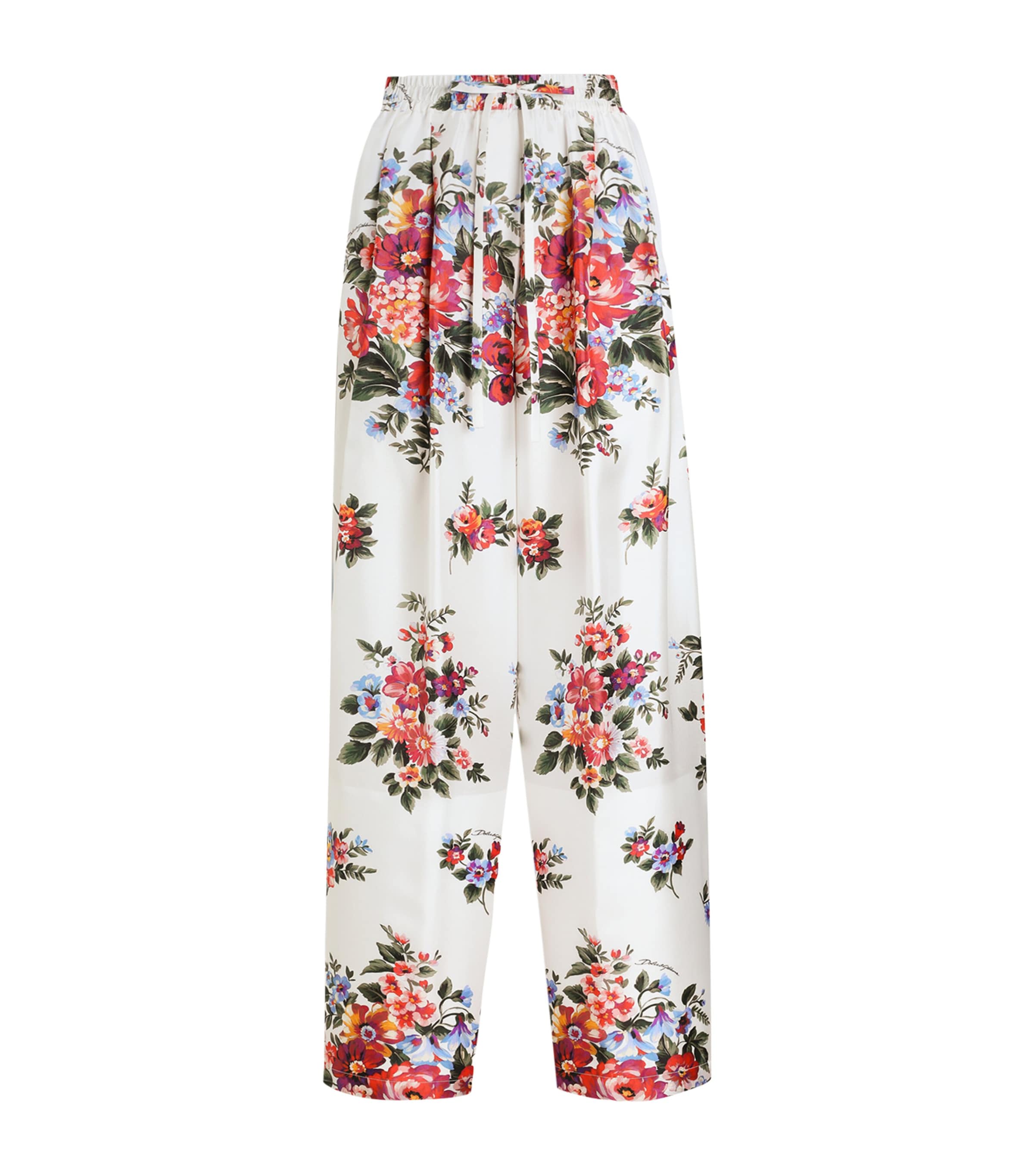Dolce&Gabbana Womens Satin Floral Drawstring Trousers Mazz Image 1