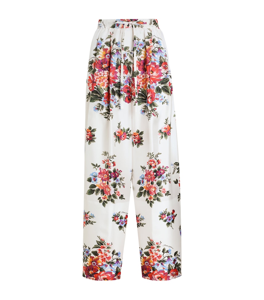 Dolce&Gabbana Womens Satin Floral Drawstring Trousers Mazz Image 1