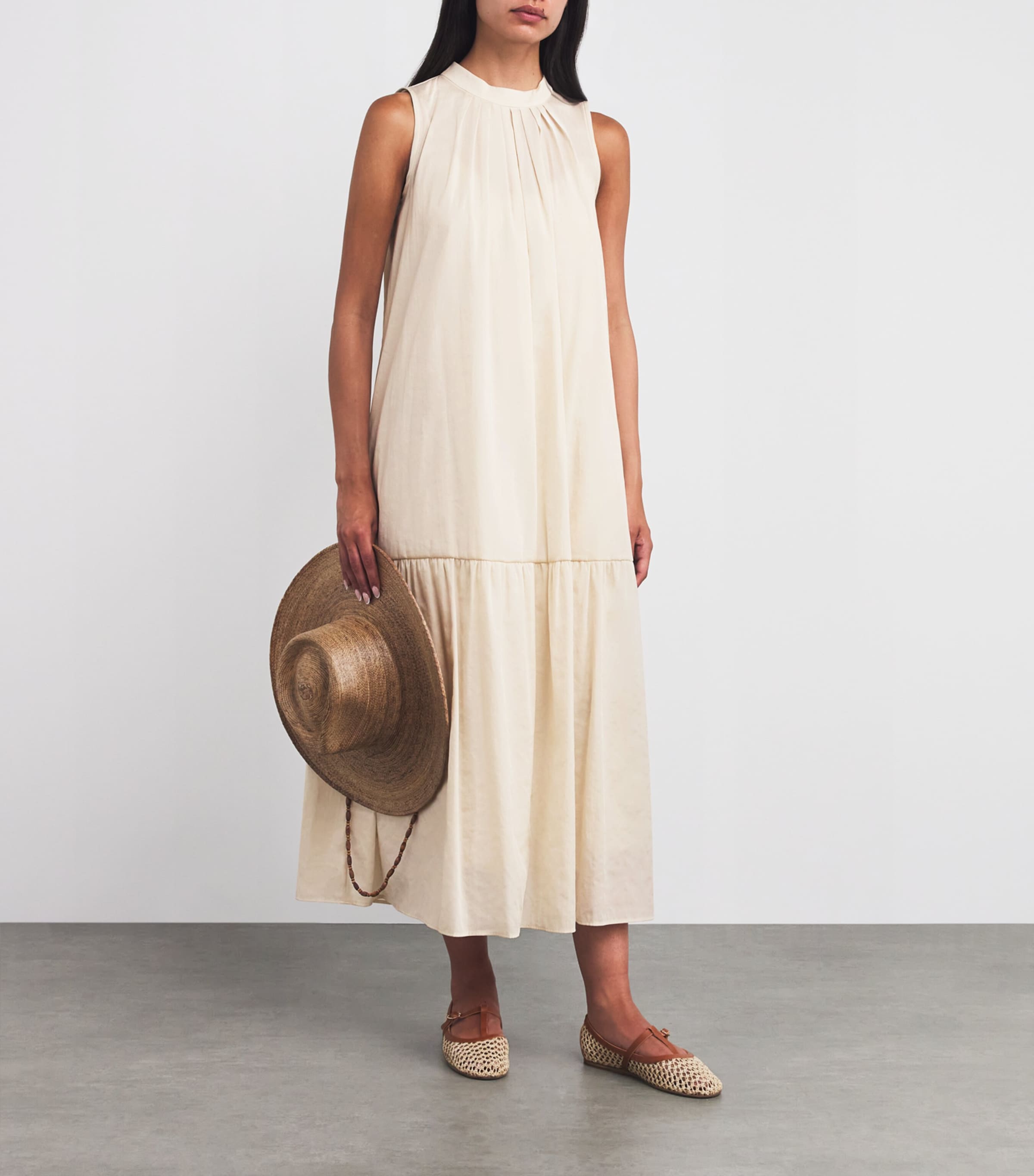 Canvas Pleat-Neck Maxi Dress SAND Image 2