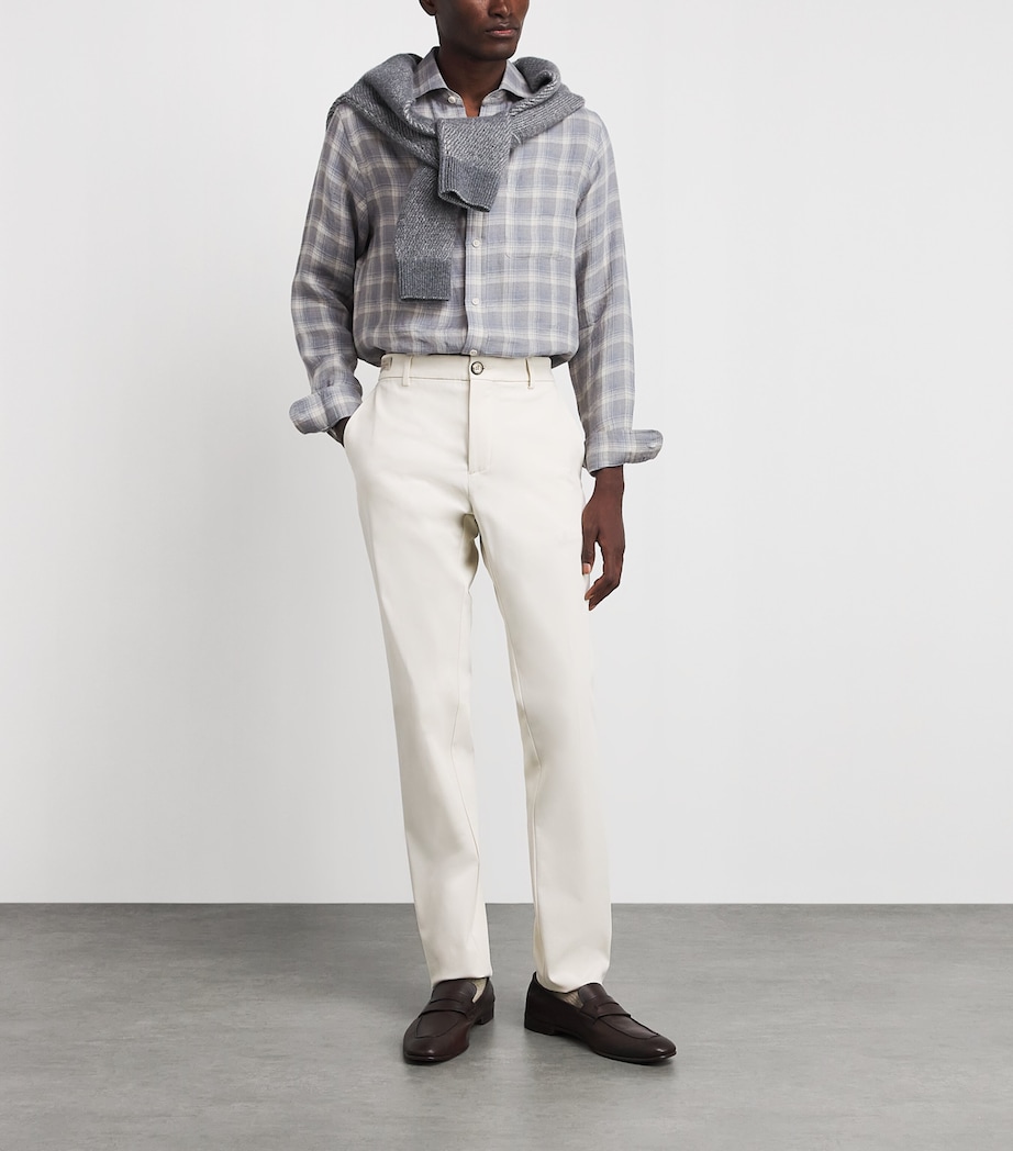 Ralph Lauren Purple Label Mens Linen Check Shirt Pearl Grey Image 2