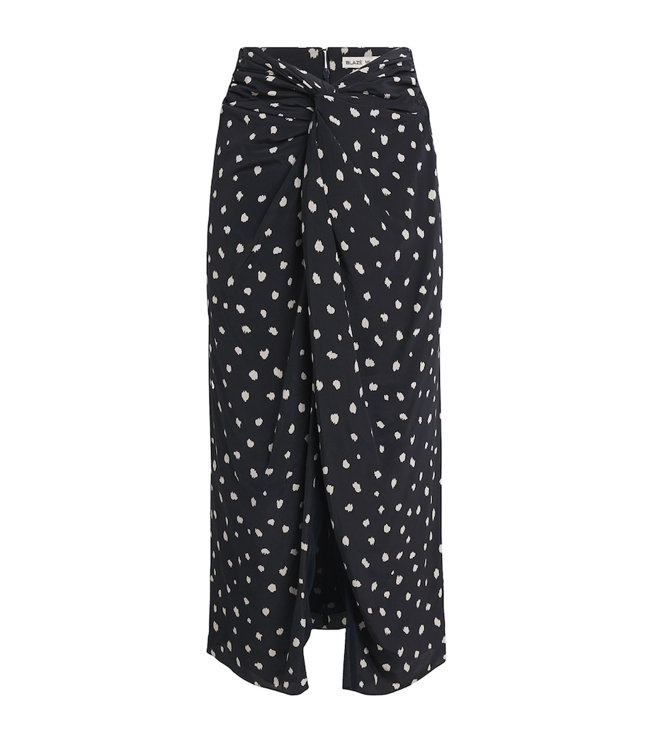 Silk Ruched Mariquita Midi Skirt F005 POIS NAVY Image 1