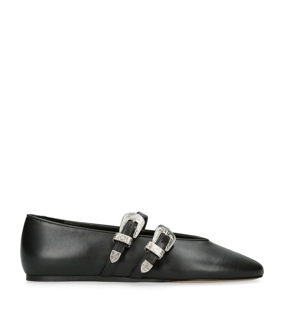 Le Monde Beryl Leather Buckle Claudia Ballet Flats Black