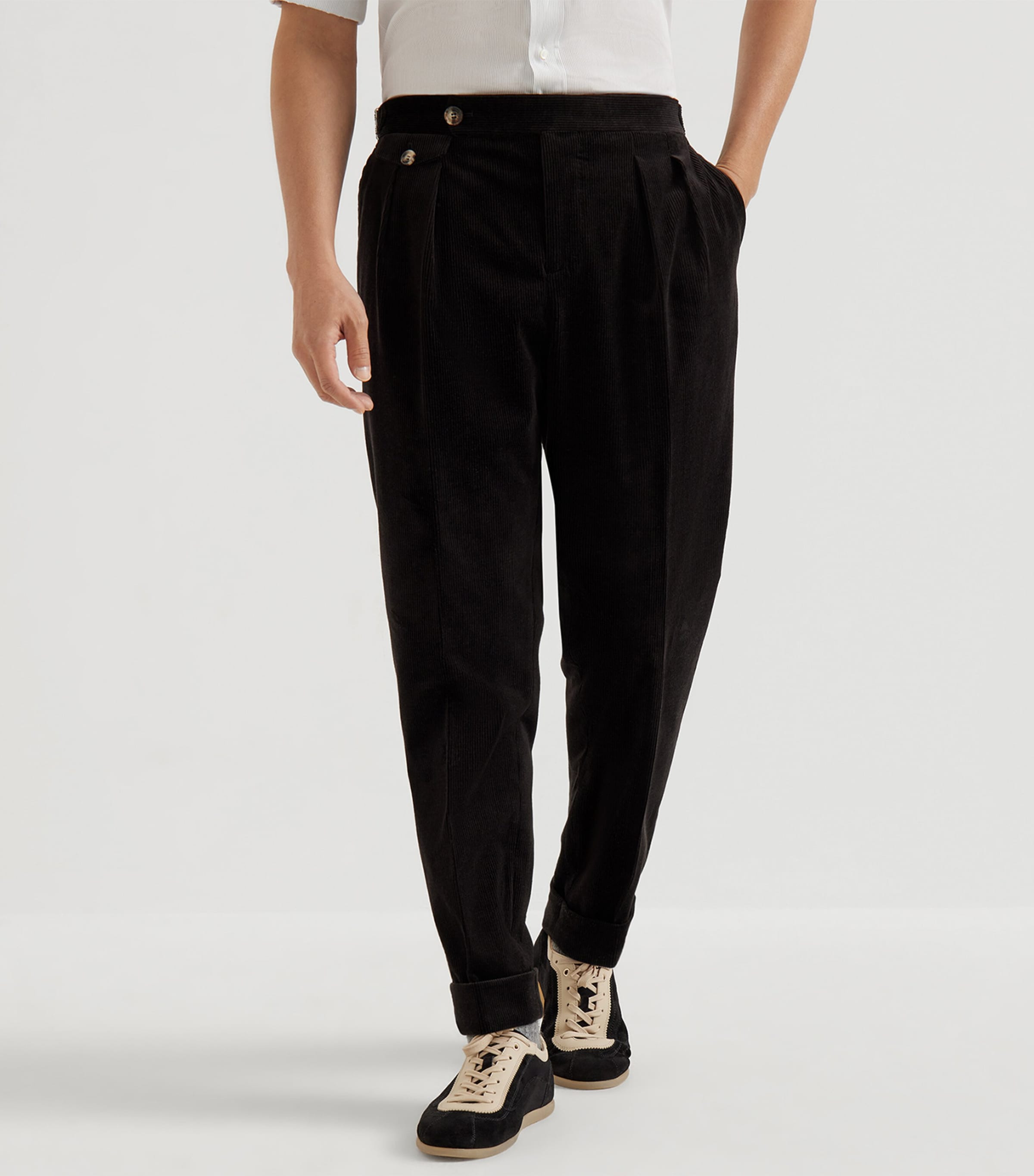 Cotton-Cashmere Blend Pleated Trousers C101 Image 2