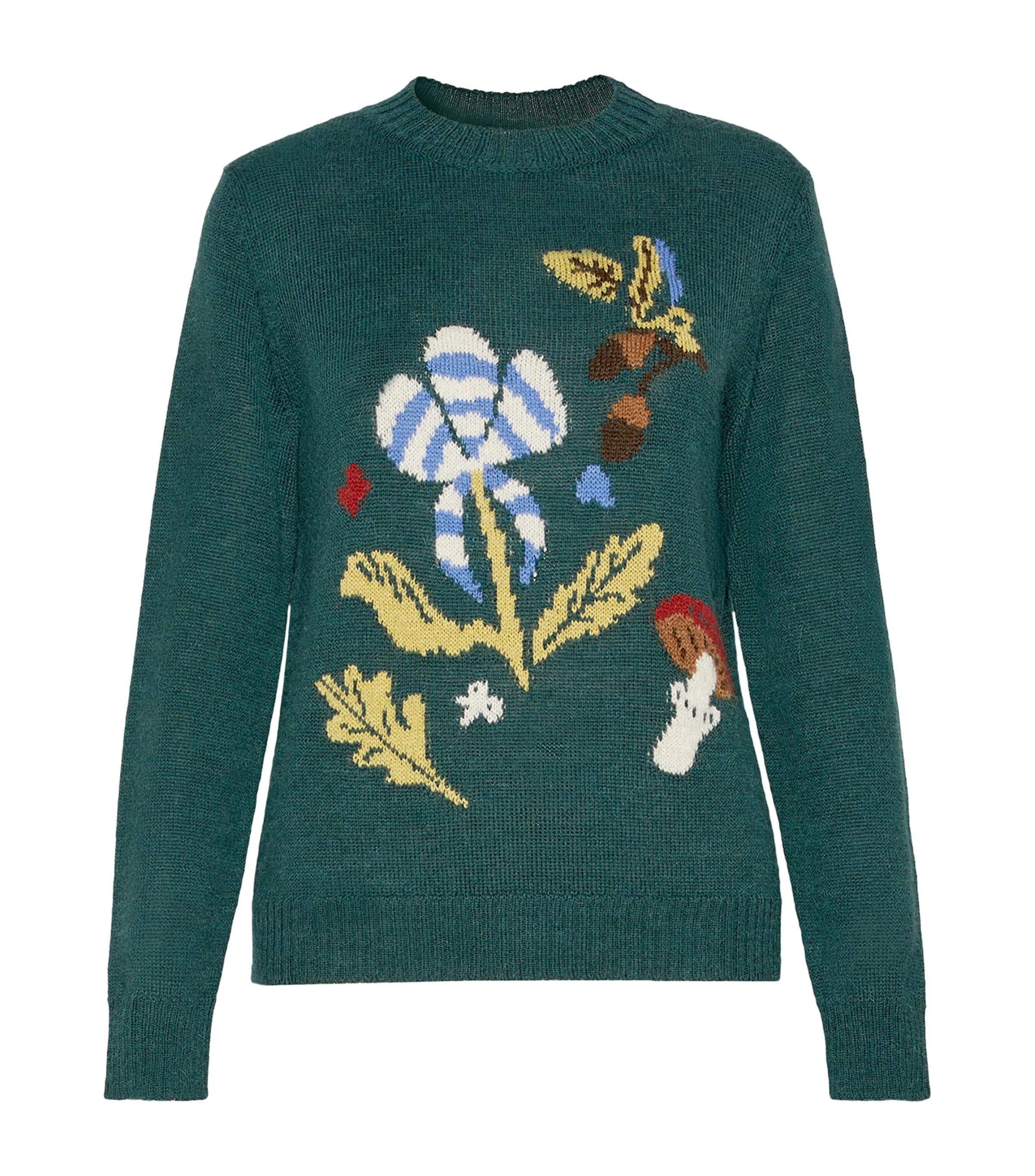 Weekend Max Mara Womens Knitted Floral Sweater Dark Green Image 1