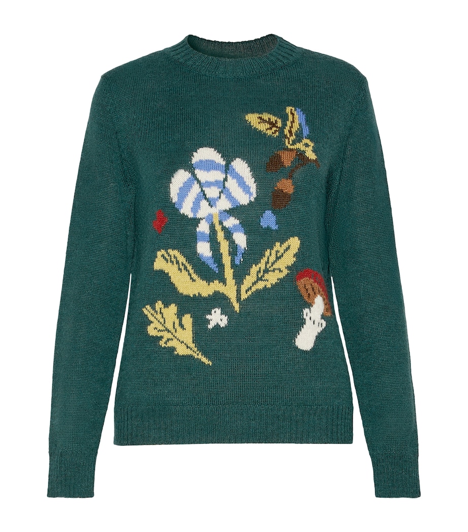 Weekend Max Mara Womens Knitted Floral Sweater Dark Green Image 1