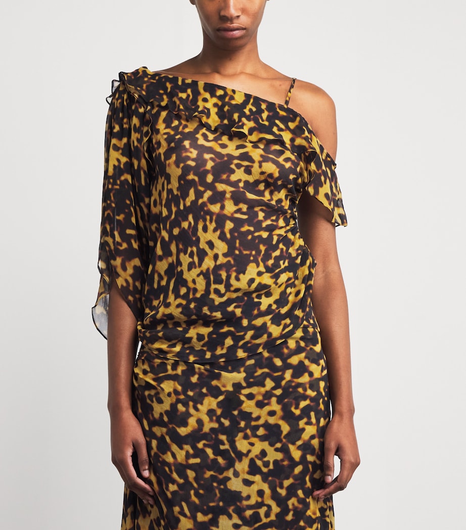 Silk Sheer Draped Blouse TORTOISESHELL Image 3