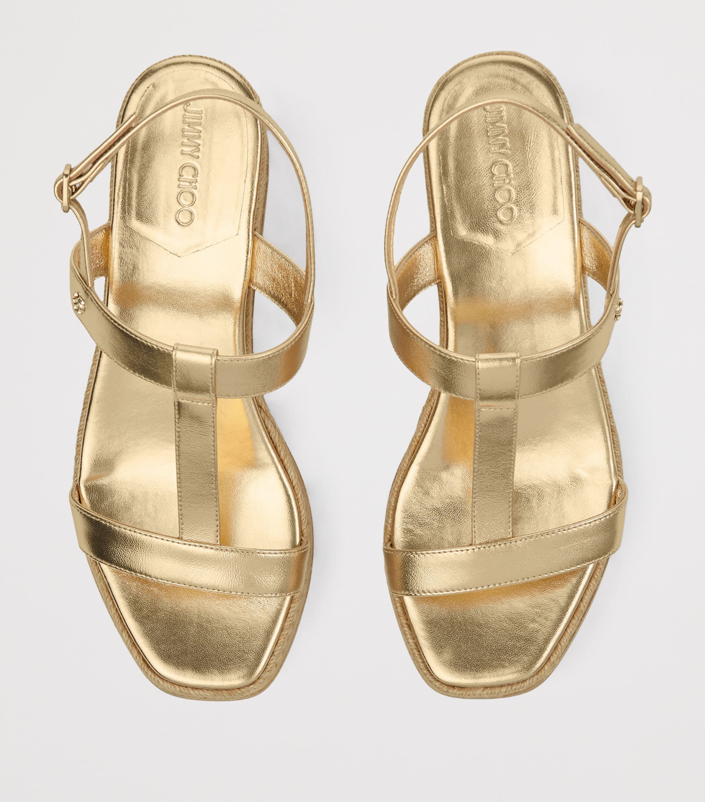Jimmy Choo Theia 60 Leather Wedge Sandals Gold Image 3