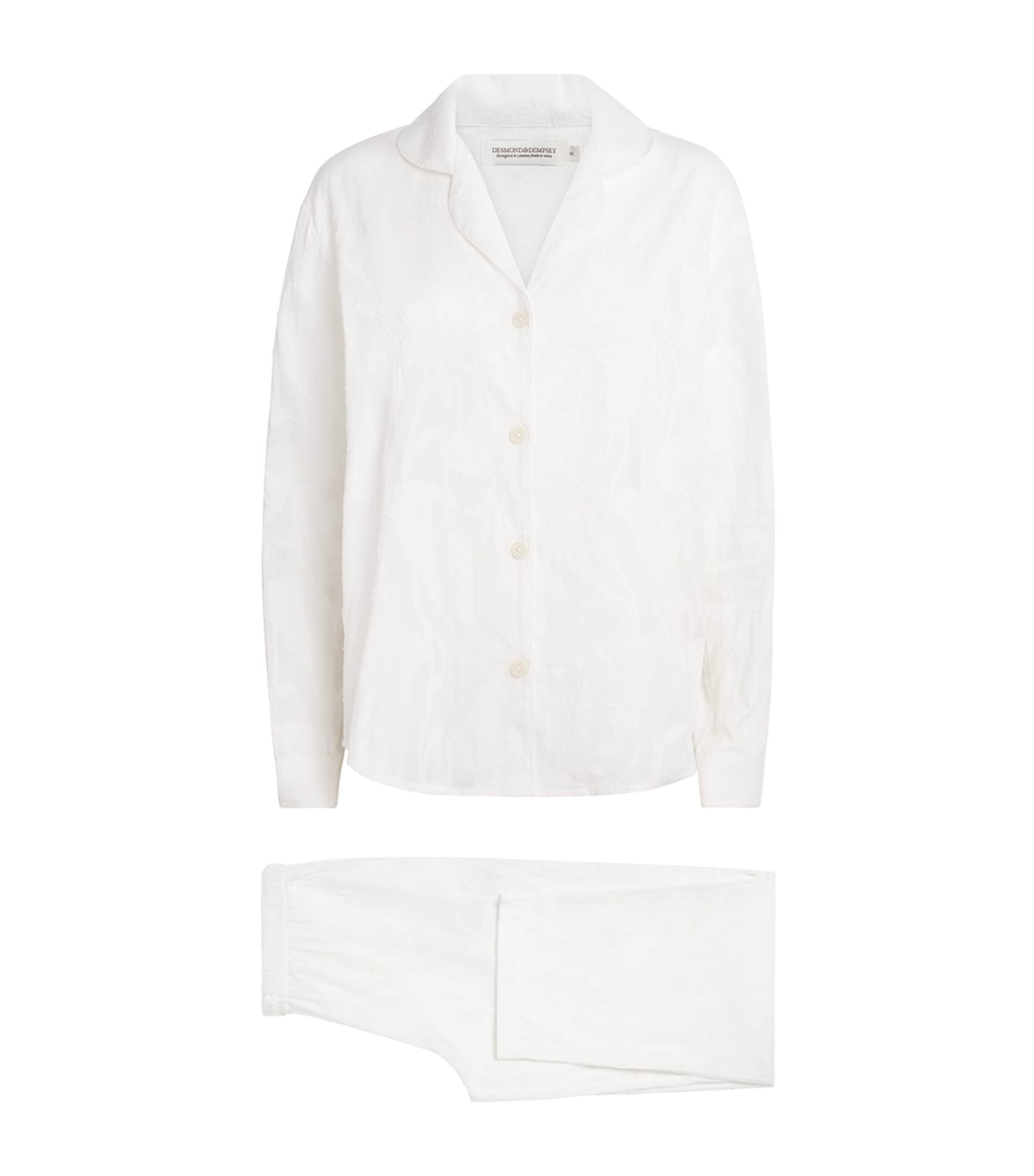 Desmond & Dempsey Floral Jacquard Pyjama Set In White