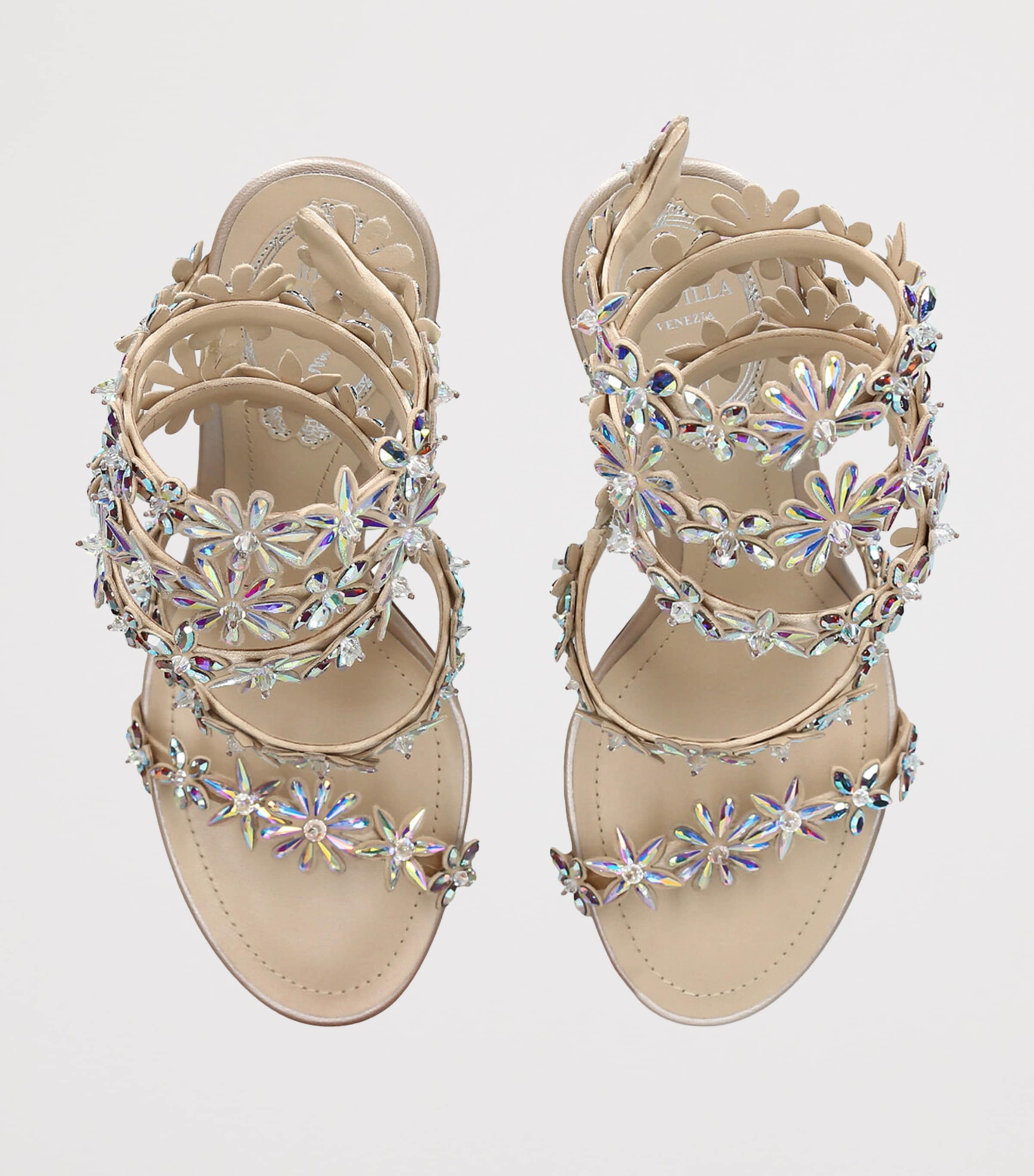 René Caovilla Jewelled Floral Heeled Sandals 100 Beige Comb Image 4