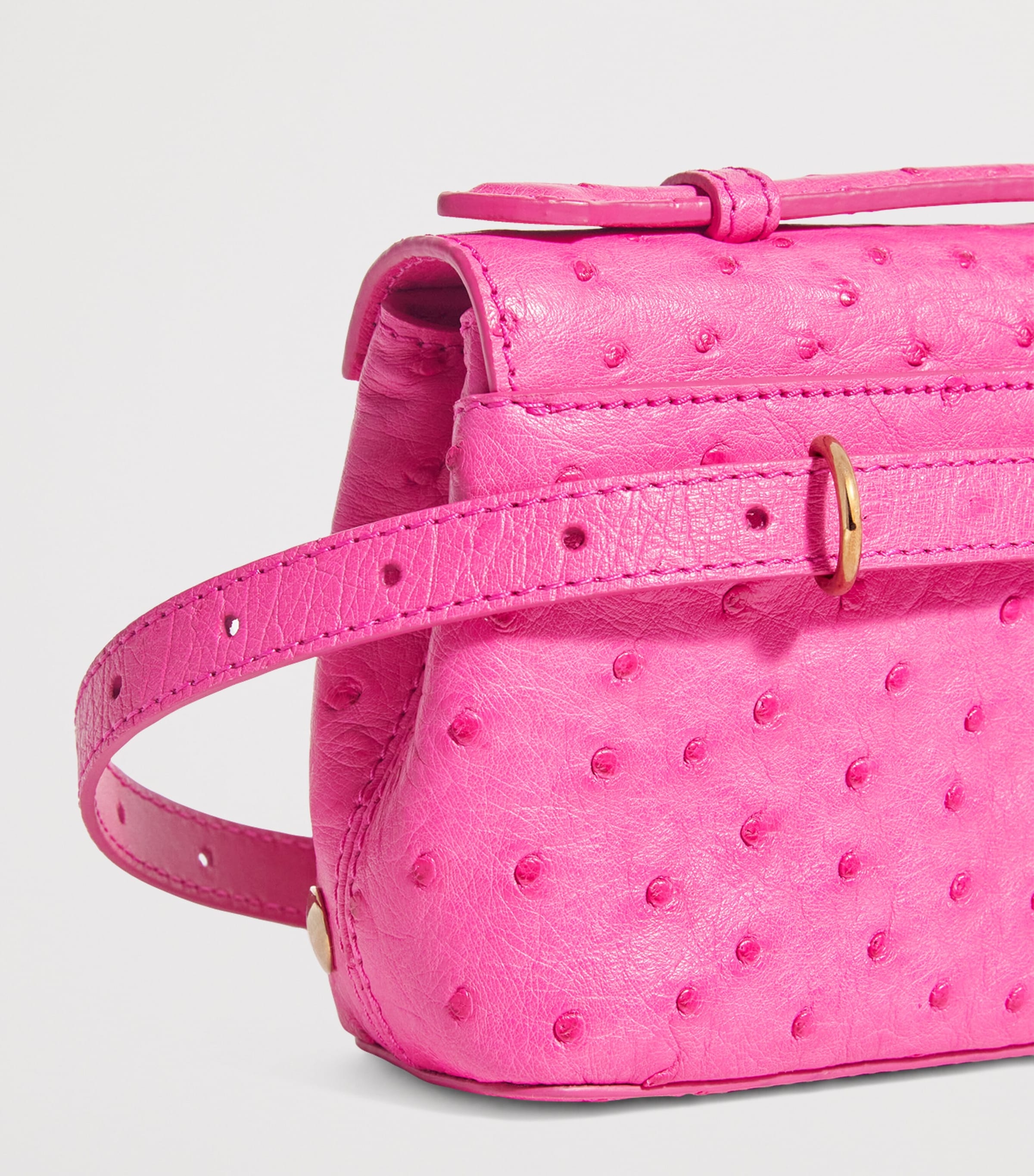 Ostrich Leather Top-Handle Bag FUSCHIA PINK Image 4