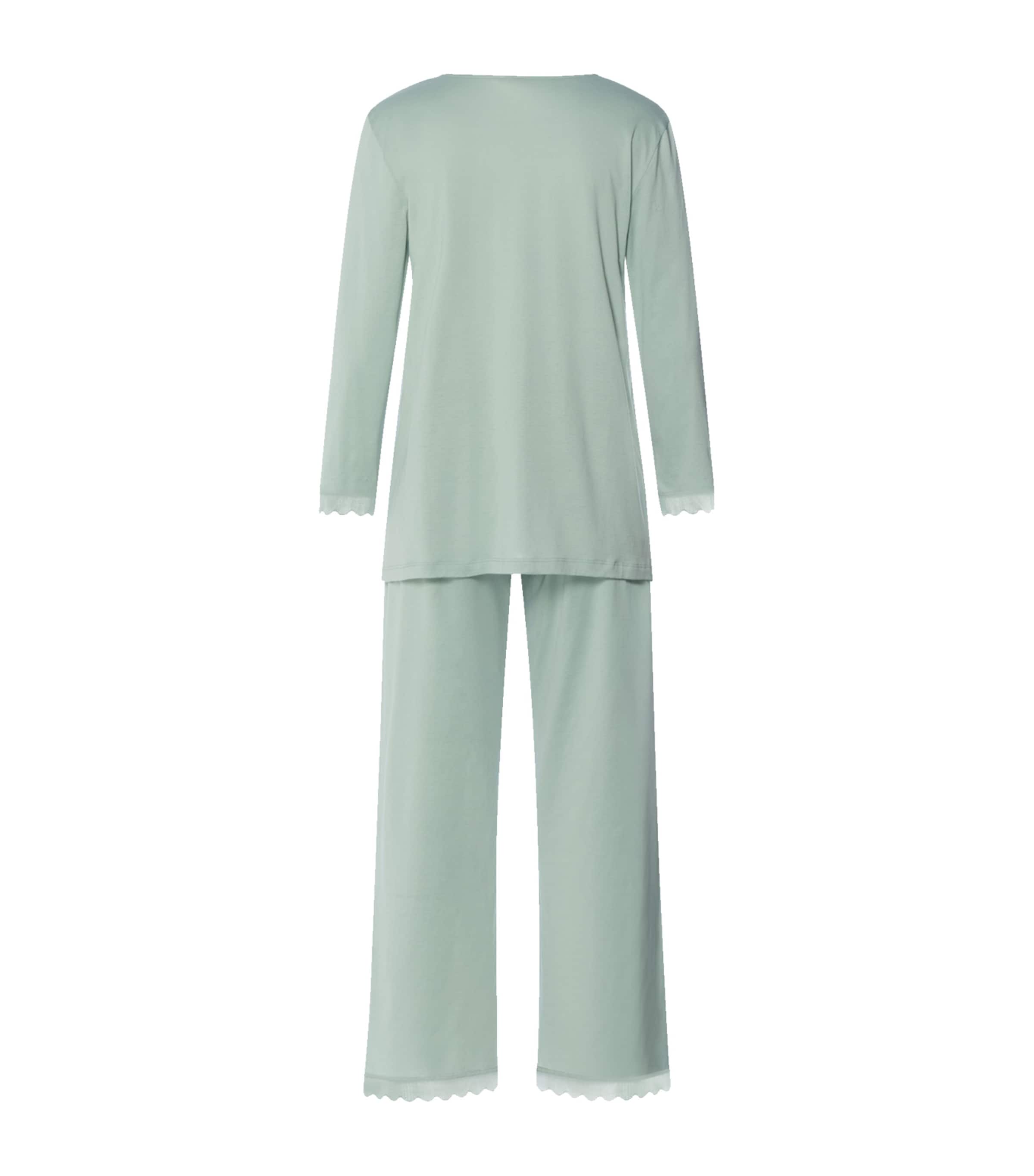Hanro Womens Cotton Long Inaya Pyjama Set Dark Seafoam Image 4