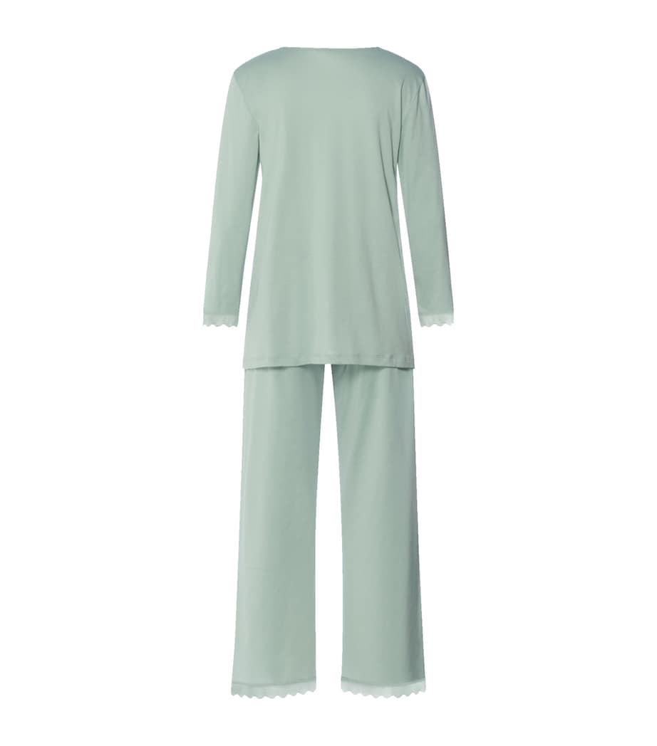 Hanro Womens Cotton Long Inaya Pyjama Set Dark Seafoam Image 4
