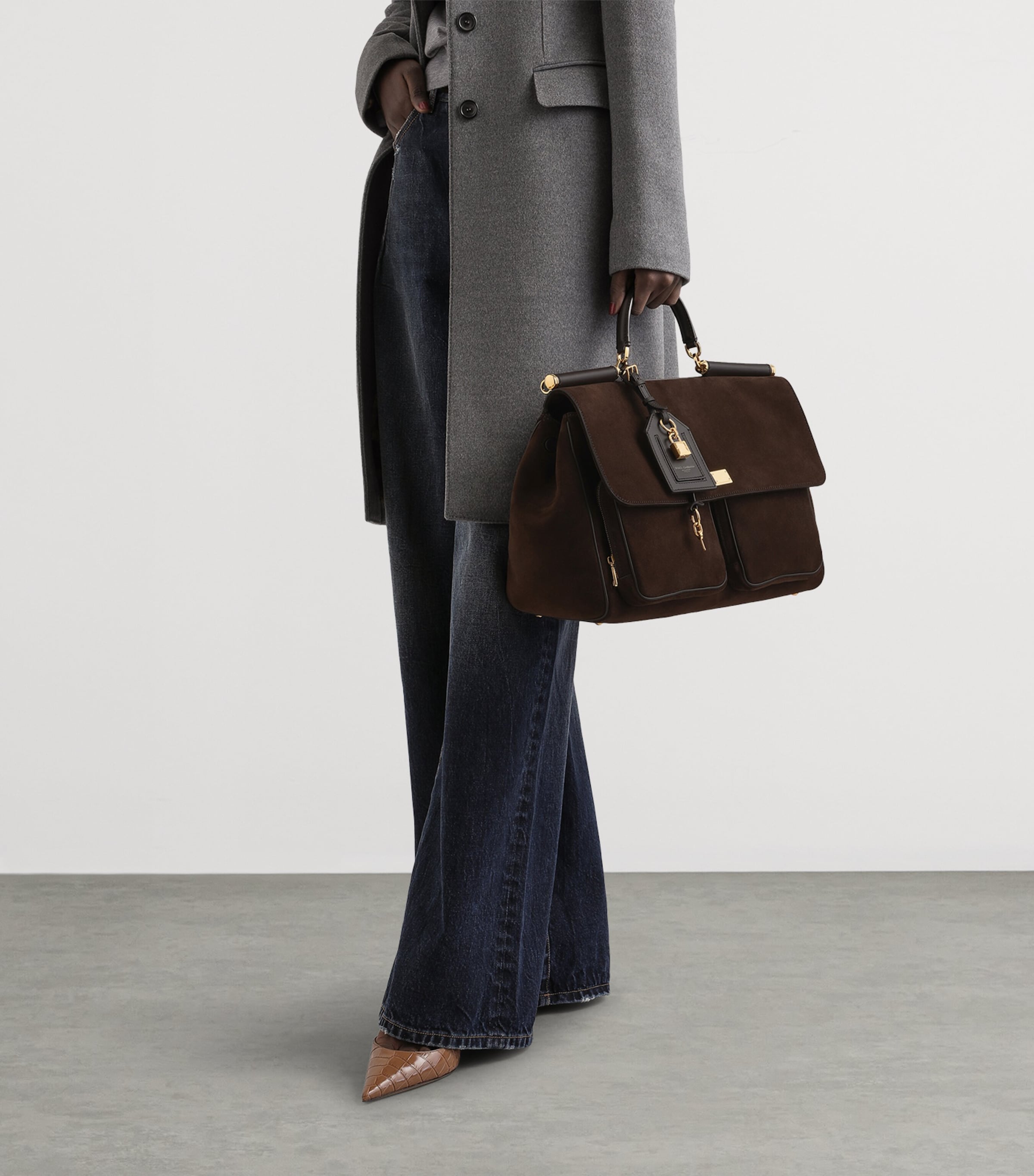 Dolce&Gabbana Suede My Sicily Top-Handle Bag Dark Brown/d Image 5