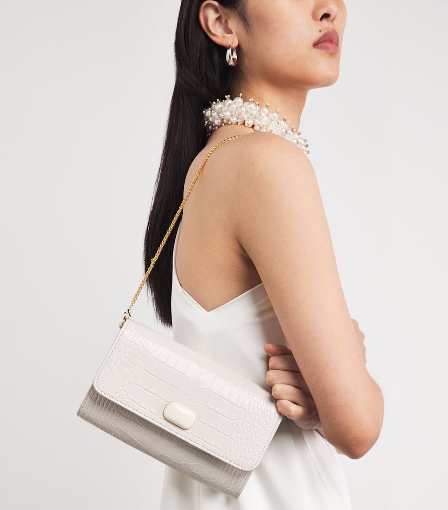 Leather Croc-Embossed Clutch Bag TRTL DOVE STMPD CROC Image 5