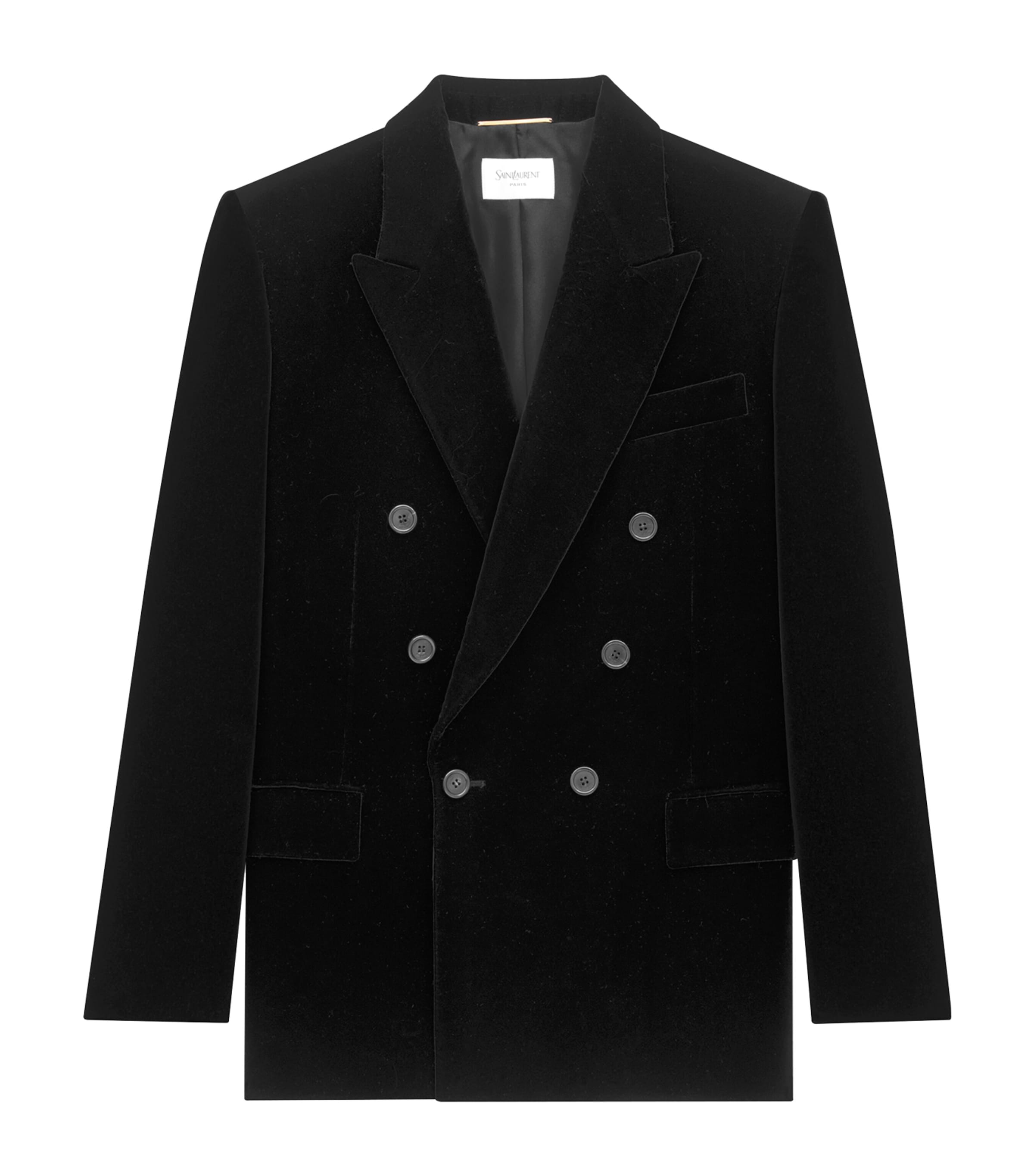 Saint Laurent Velvet Double-breasted Jacket Button Detailing In Black