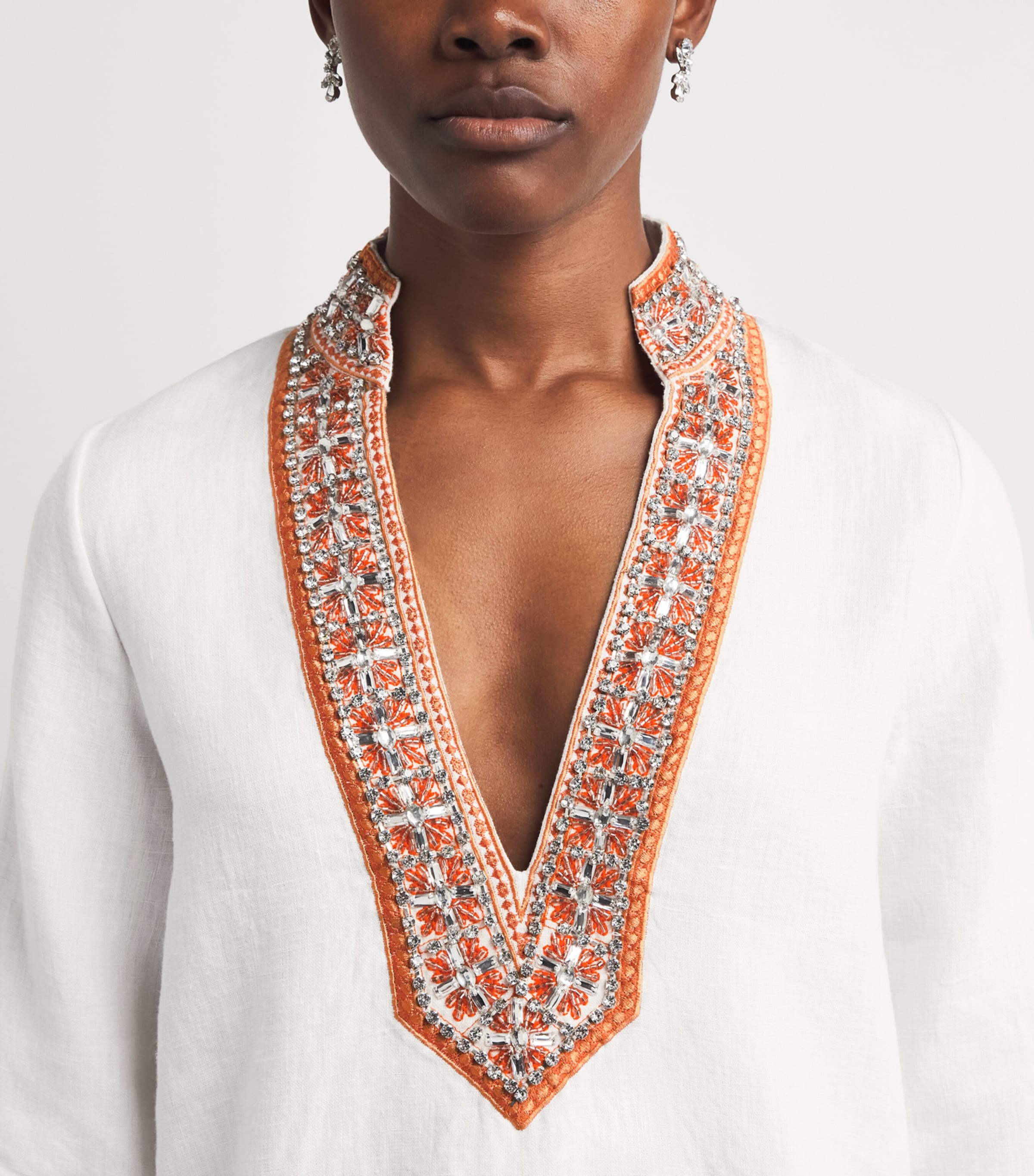 Alice+Olivia Womens Linen Embellished Eleonora Tunic Oatmeal Melange/mlti Image 3