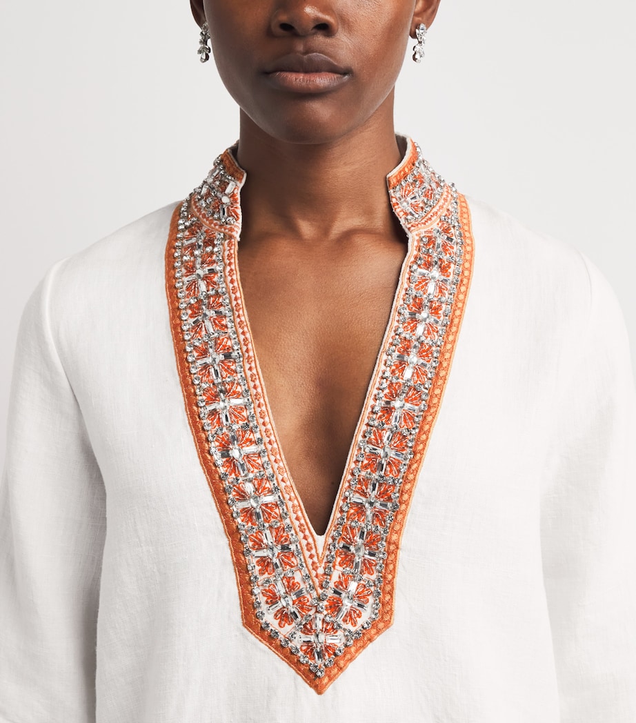 Alice+Olivia Womens Linen Embellished Eleonora Tunic Oatmeal Melange/mlti Image 3