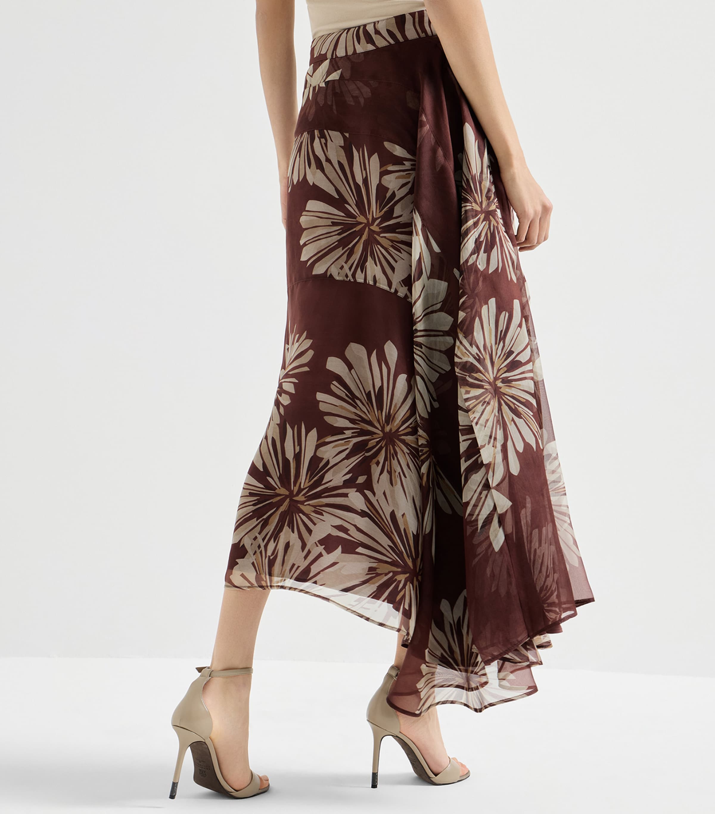 Brunello Cucinelli Womens Silk Floral Midi Skirt Image 5