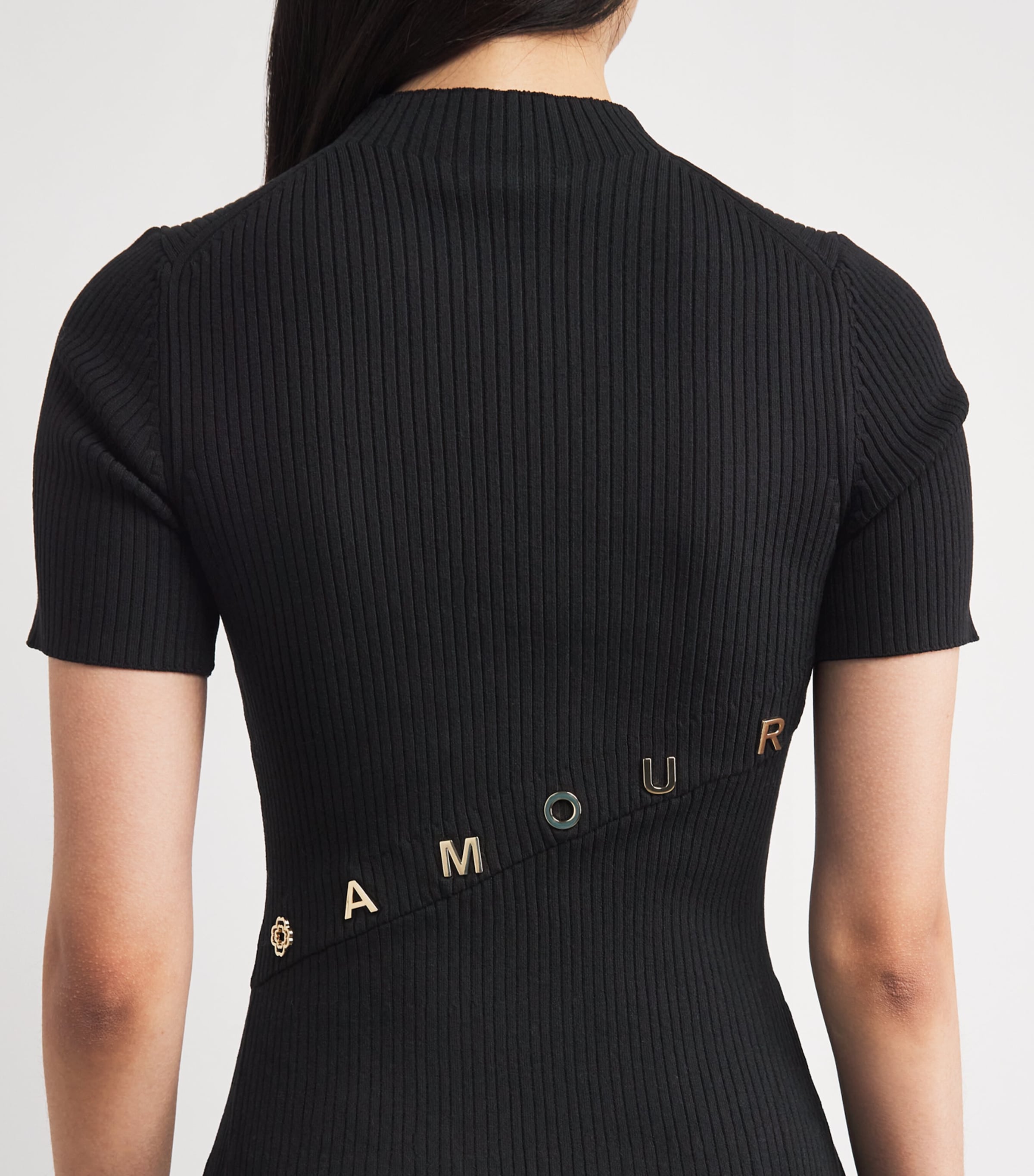 Rib-Knit Embellished Mini Dress BLACK Image 4