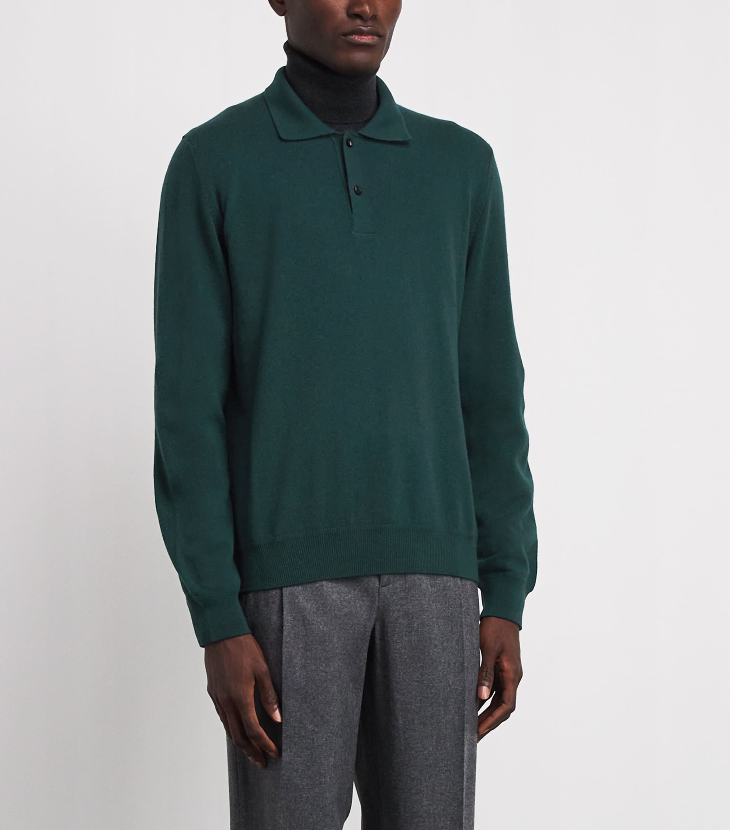 Isaia Mens Cashmere Long-Sleeve Polo Shirt Image 4