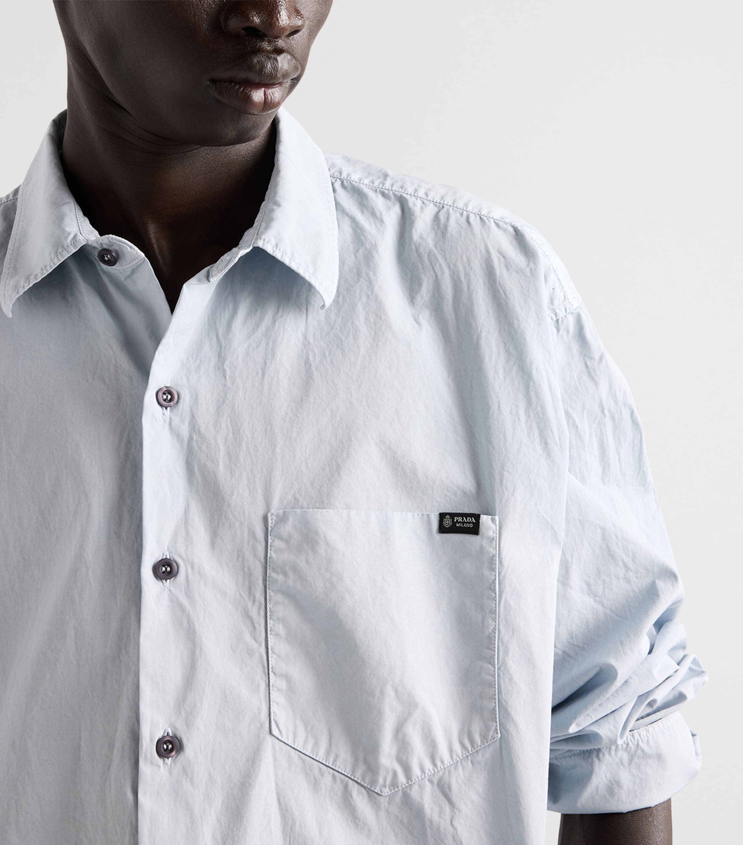 Prada Mens Cotton Logo Shirt Grey Image 3