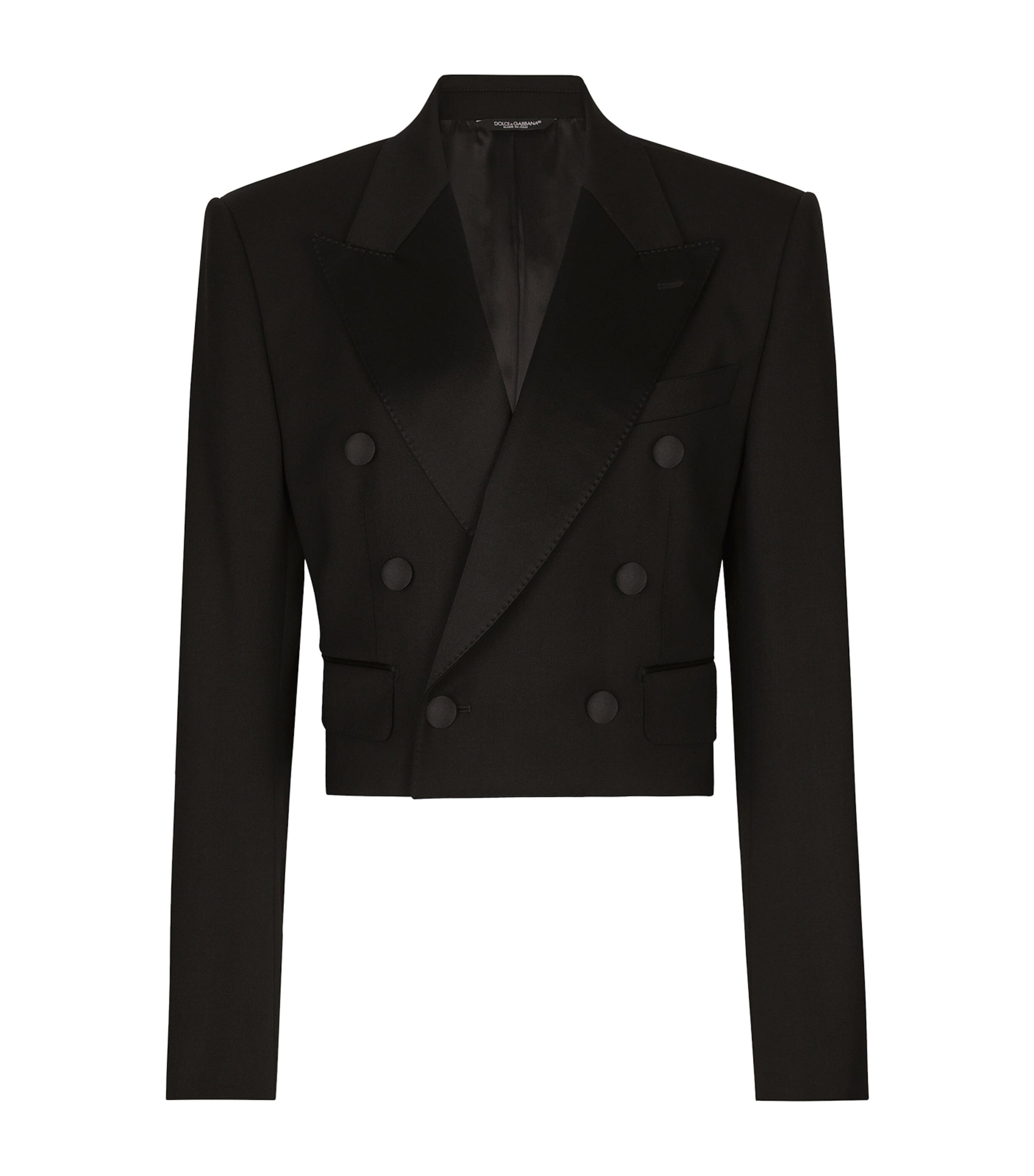 Dolce & Gabbana Virgin Wool-blend Cropped Blazer In Black