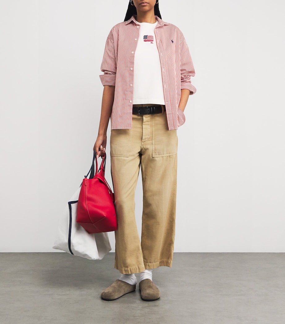 Cotton Embroidered Flag T-Shirt WHITE Image 2