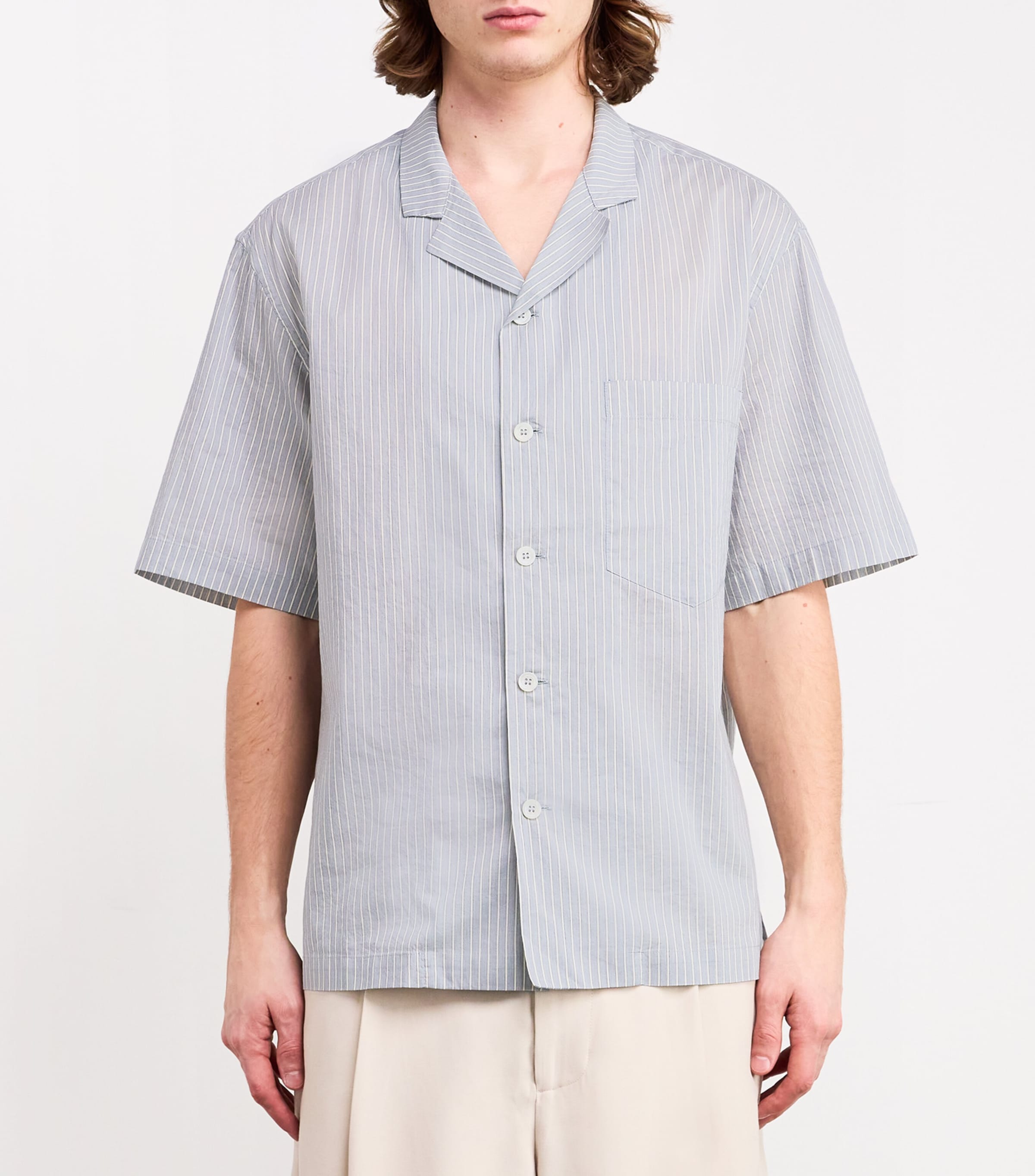 Barena Mens Cotton-Silk Striped Shirt Azzuro Image 3