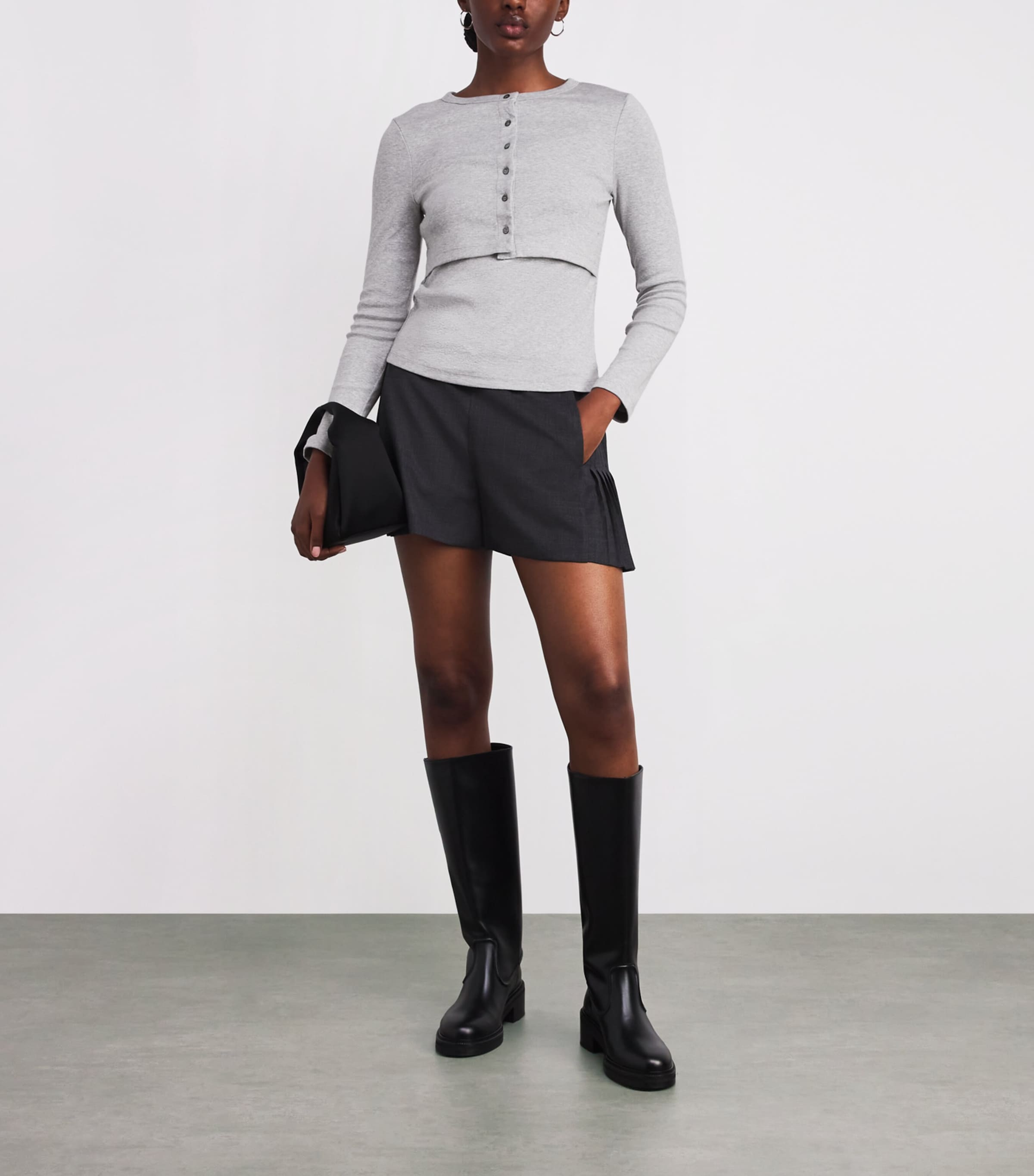 Cotton Layered Cardigan GRIS Image 2