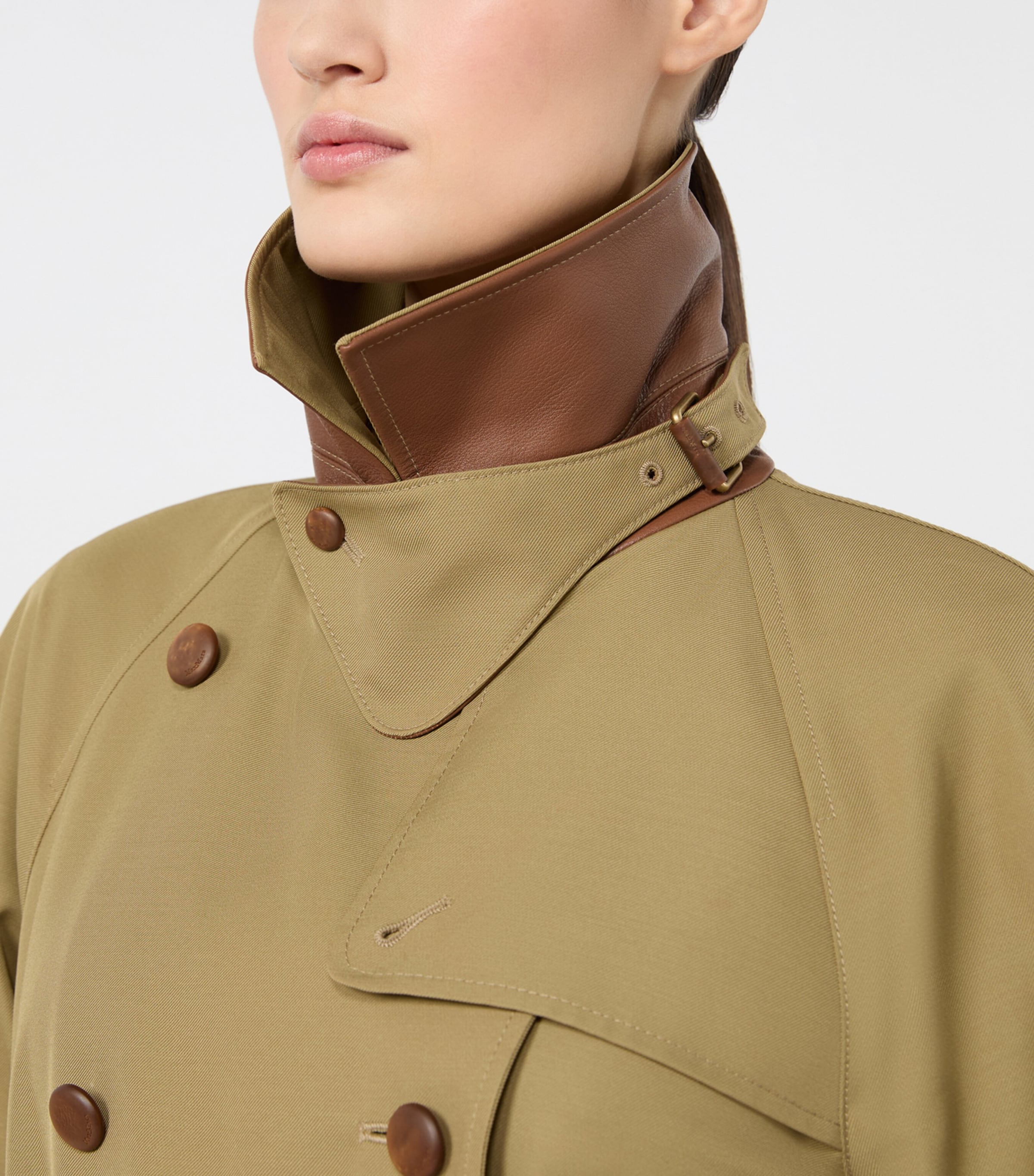 Max Mara Womens Leather-Trim Trench Coat Kaki Image 6