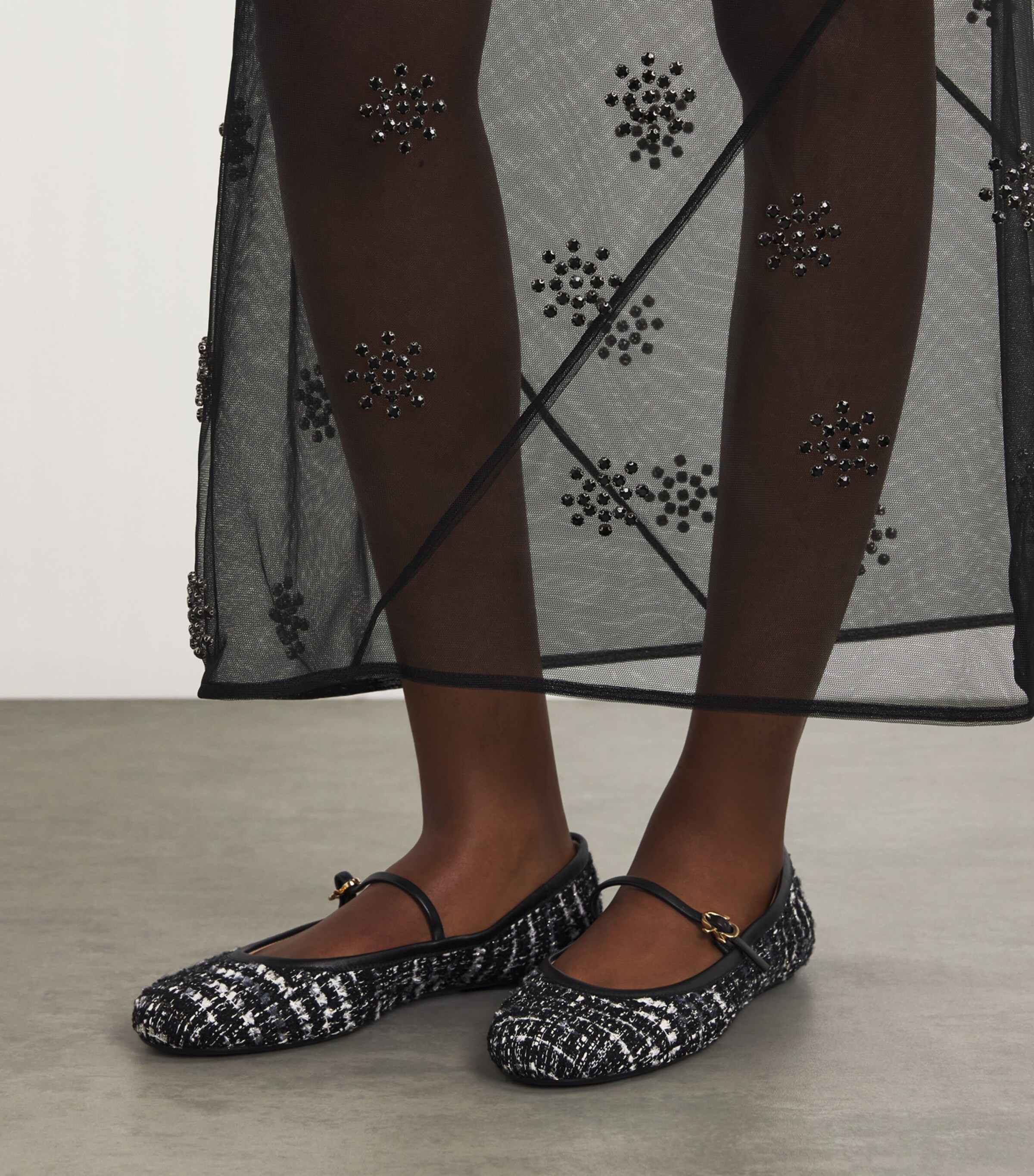 Gianvito Rossi Tweed Carla Ballet Flats Blk/white Image 2