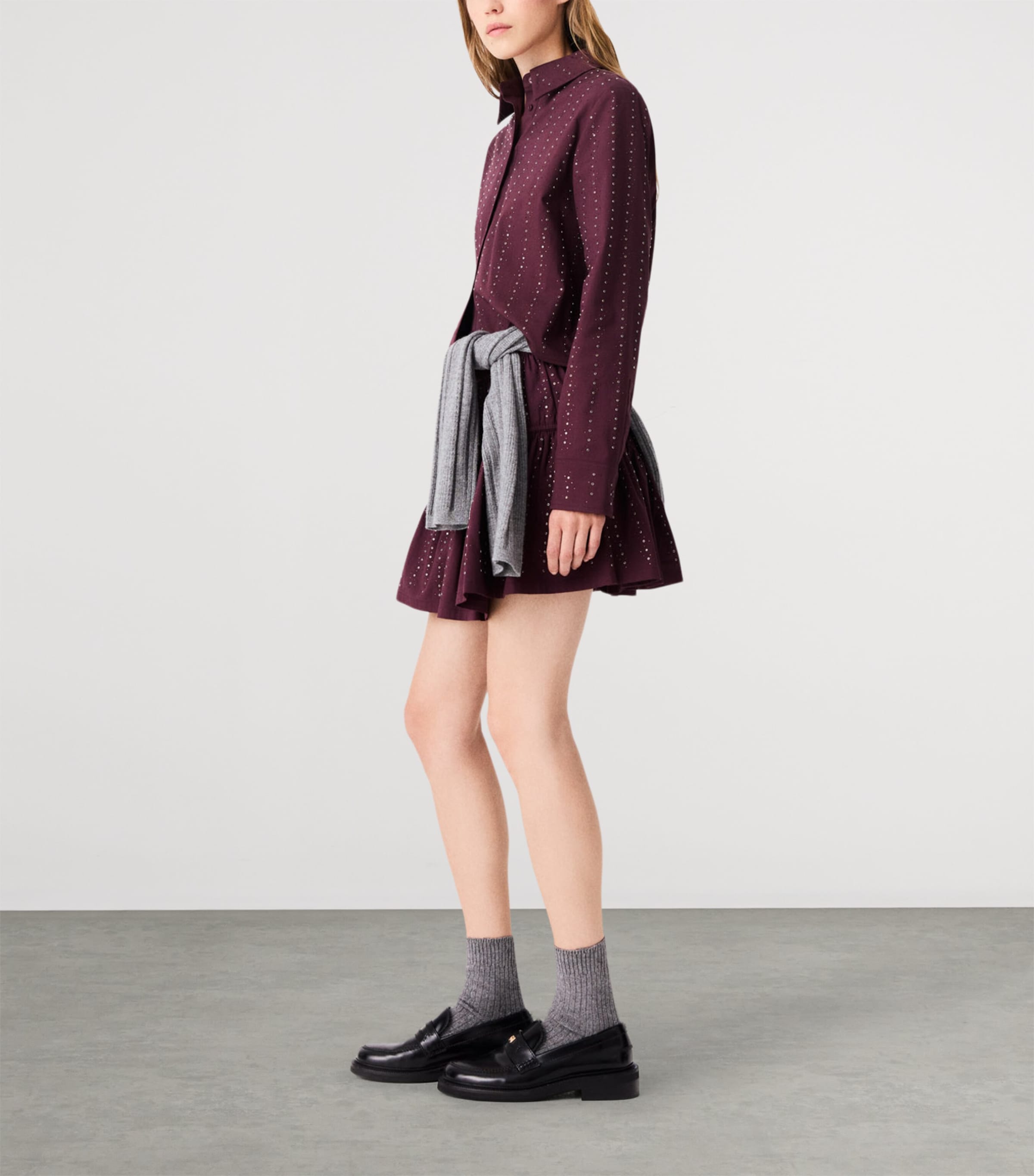 Maje Womens Embellished Stripe Shirt Burgundy Image 3