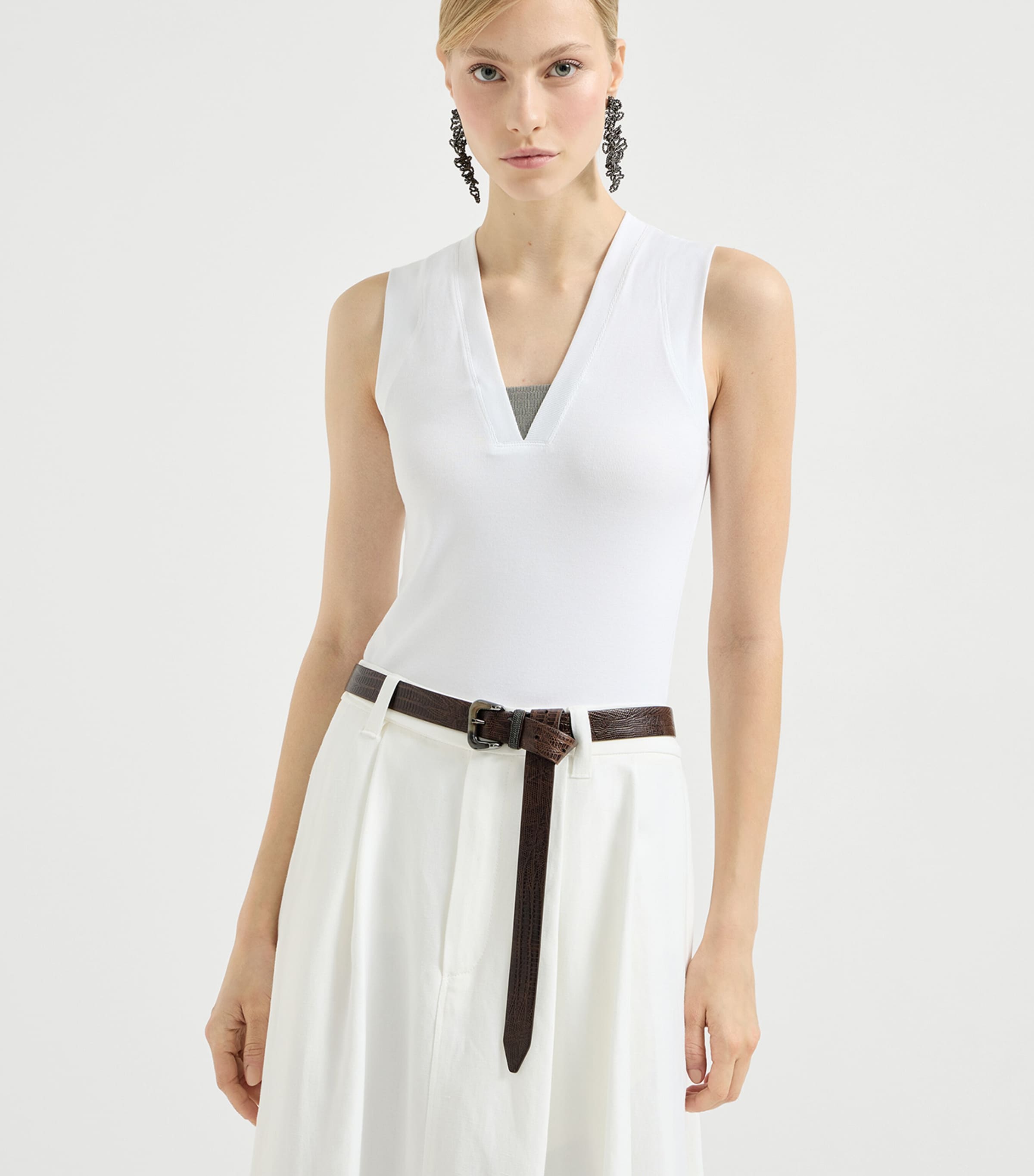 Brunello Cucinelli Womens Embellished Stretch-Cotton T-Shirt Image 3