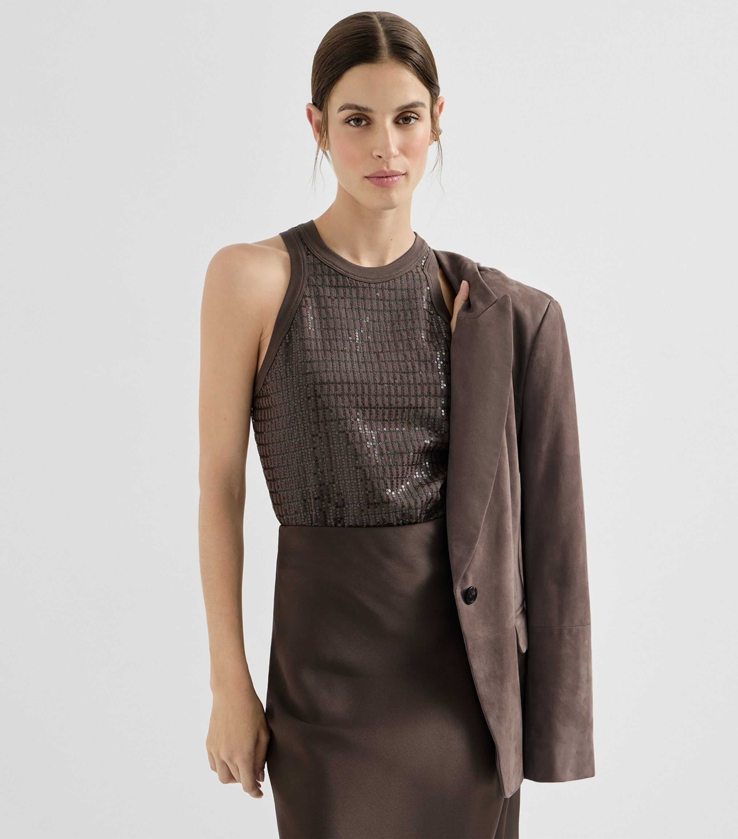 Stretch-Cotton Sequin-Embellished Tank Top C8589 Image 5