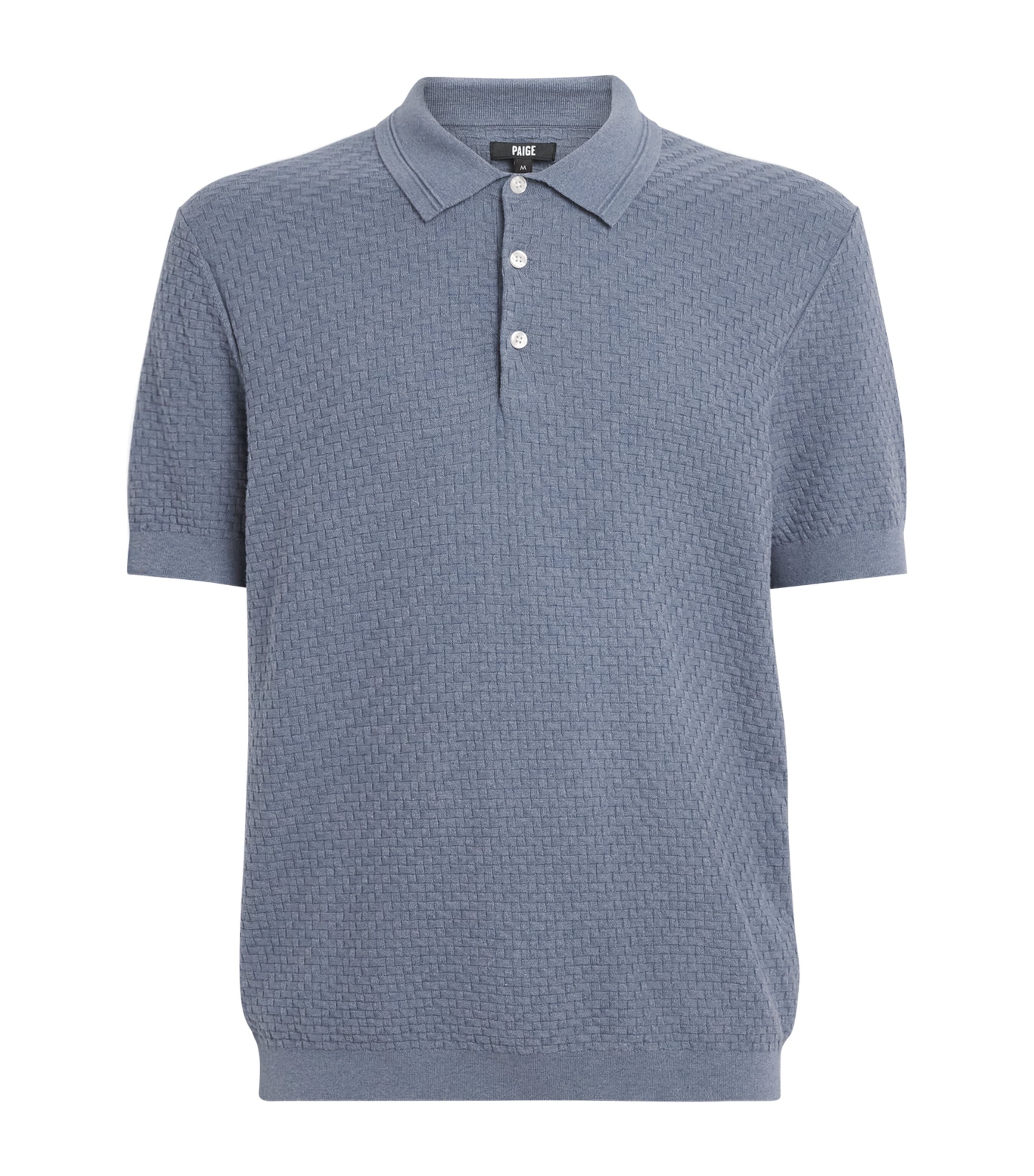 PAIGE Mens Cotton-Wool-Silk-Cashmere Kiko Polo Shirt Tidal Wave Image 1