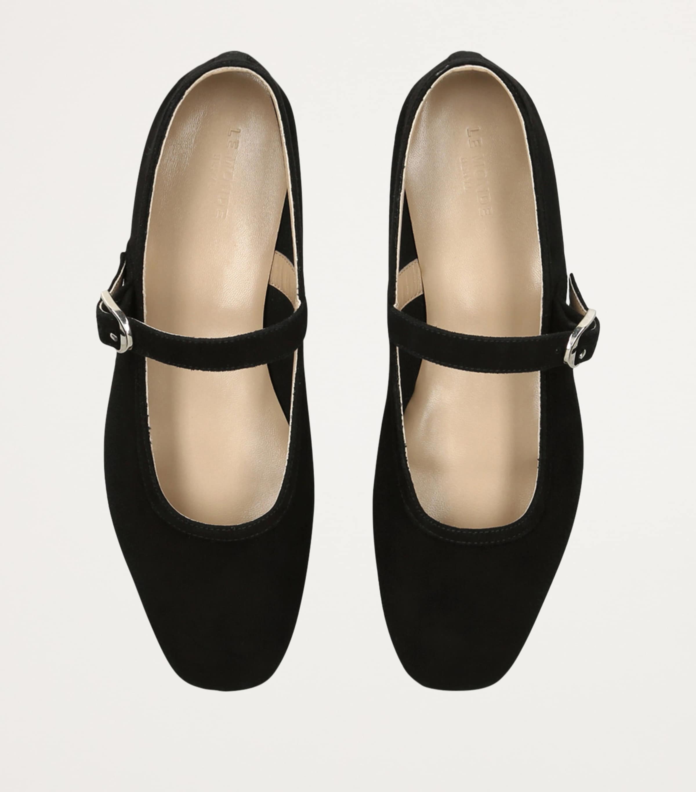 Suede Mary Jane Ballet Flats BLACK Image 3