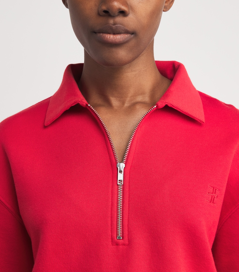 ÉTERNE Womens French Terry Polo Sweatshirt Rou Rouge Image 6