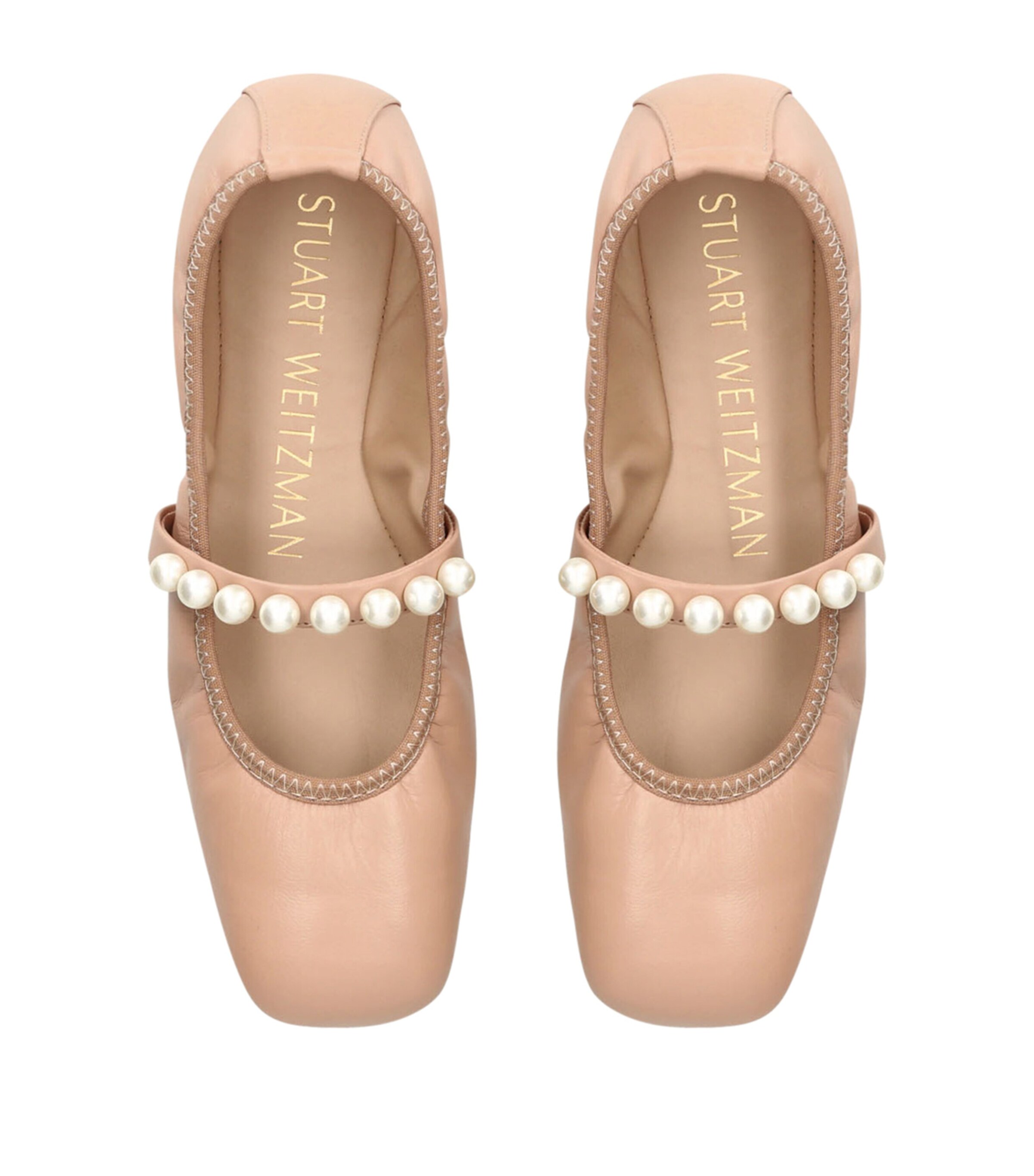 Stuart Weitzman Pearl-Embellished Goldie Ballet Flats Tan Image 4
