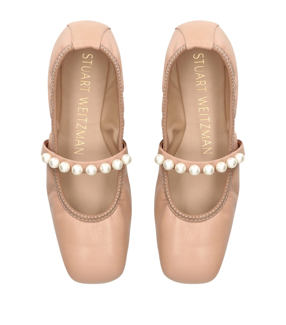 Stuart Weitzman Pearl-Embellished Goldie Ballet Flats Tan Image 4