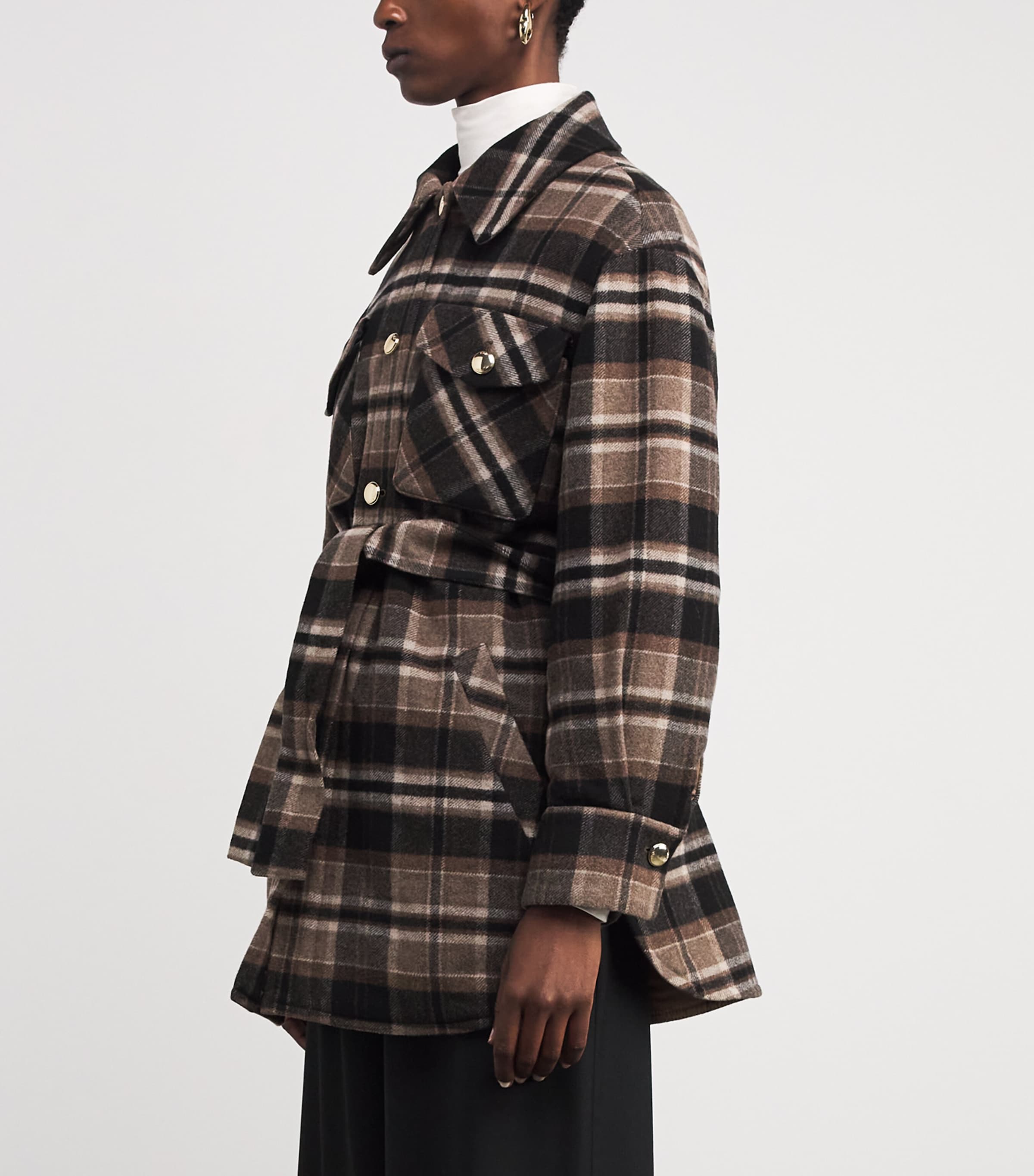 Wool-Blend Check Coat BROWN Image 3