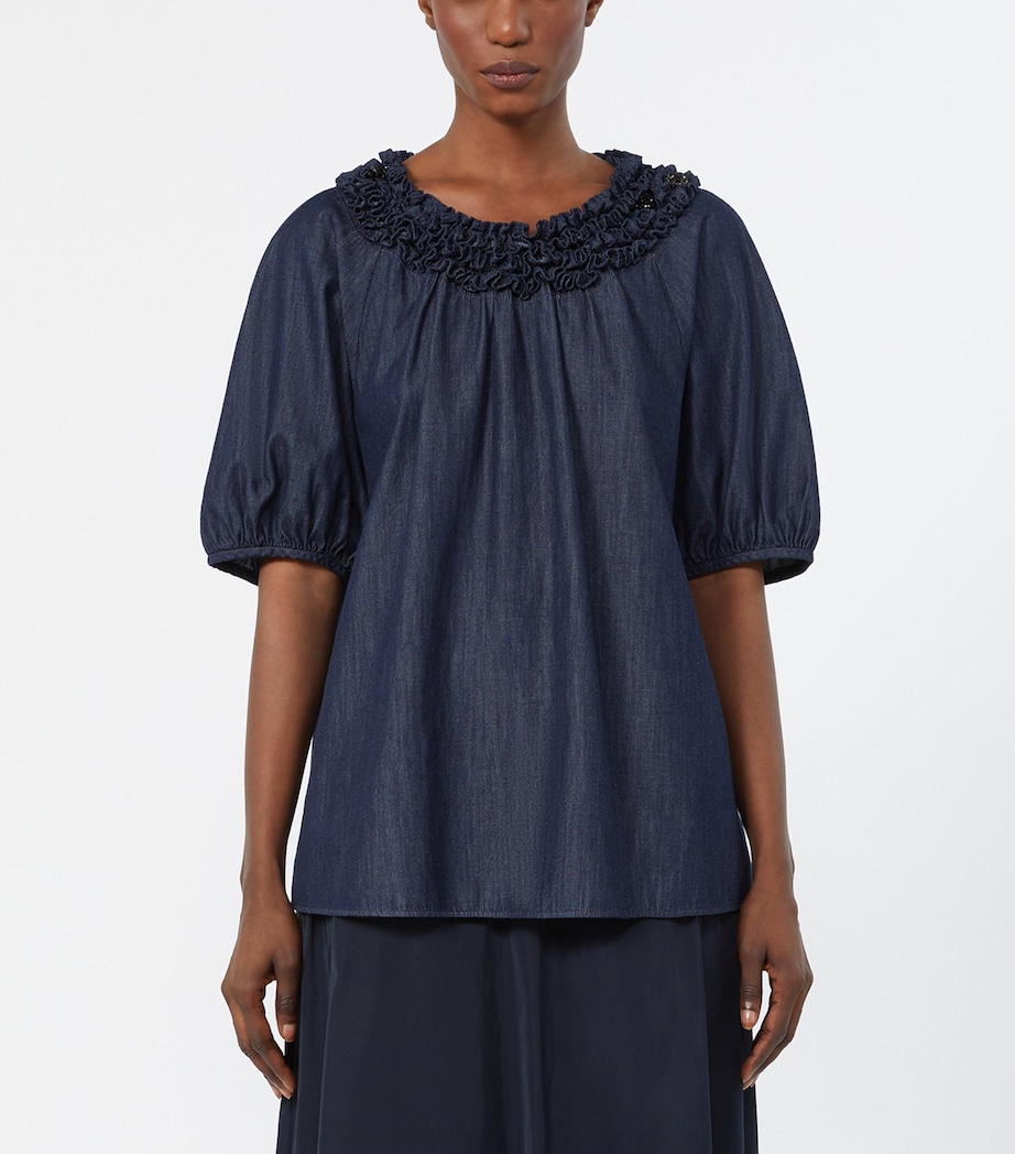 Max Mara Womens Denim Ruffled Neckline Blouse Midnightblue Image 3
