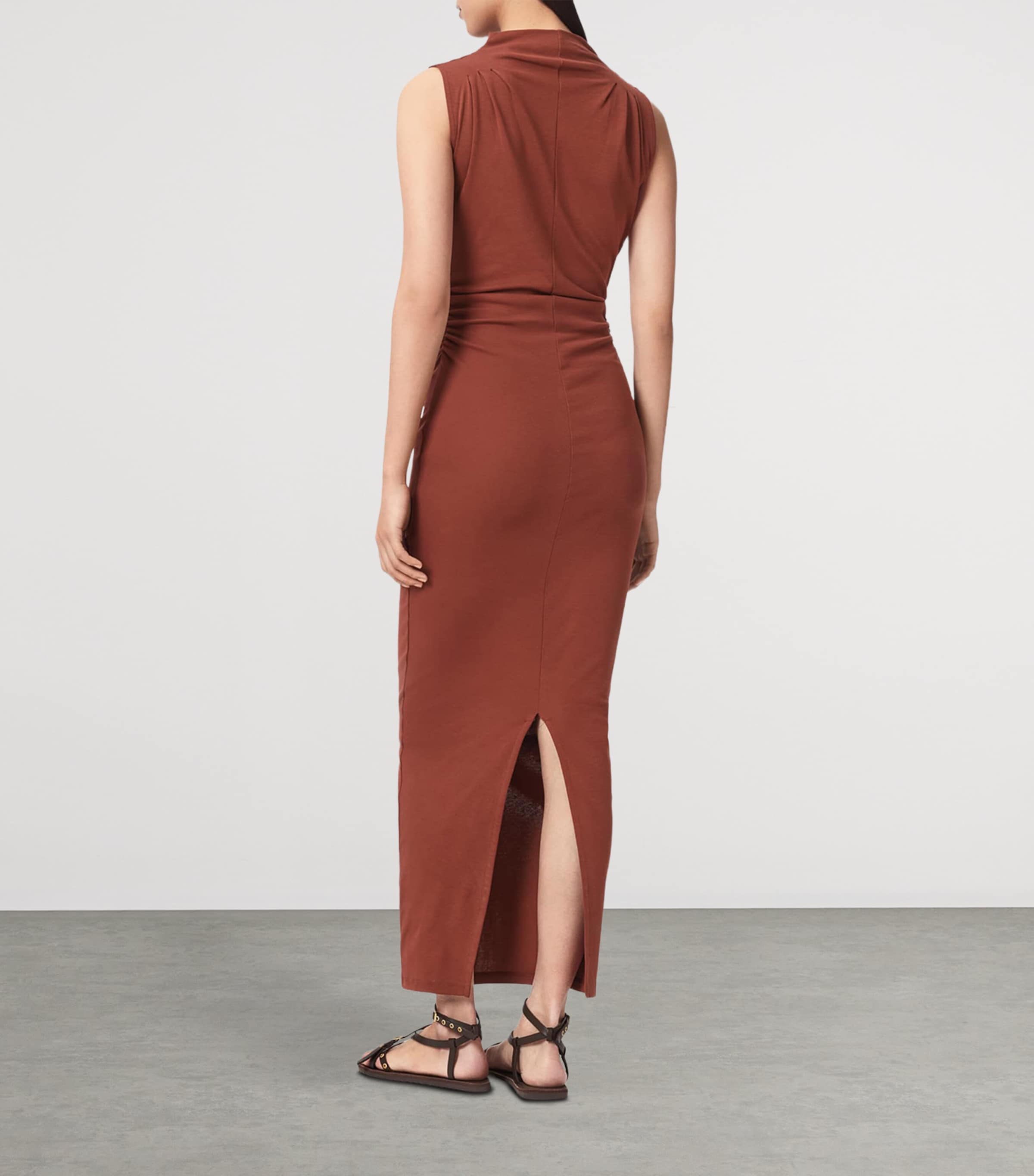 AllSaints Womens Stretch-Cotton Katarina Maxi Dress Rust Brown Image 4