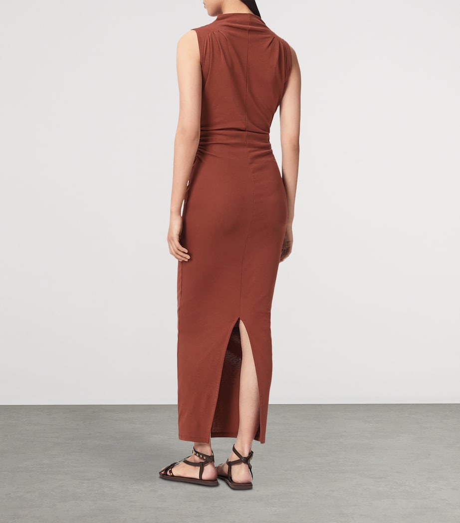 AllSaints Womens Stretch-Cotton Katarina Maxi Dress Rust Brown Image 4