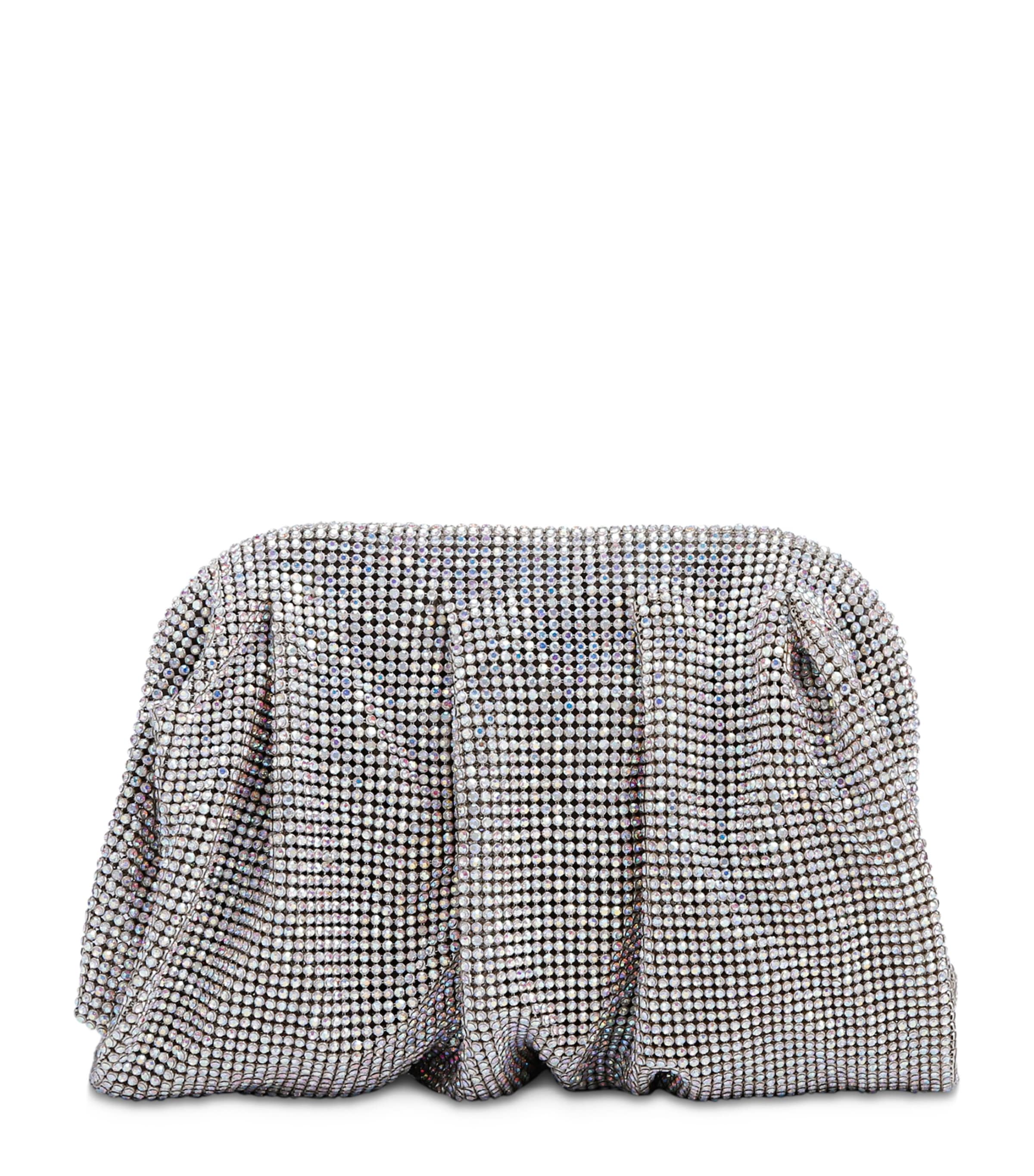 Benedetta Bruzziches Crystal Embellished Fold-over Clutch Bag In Silver