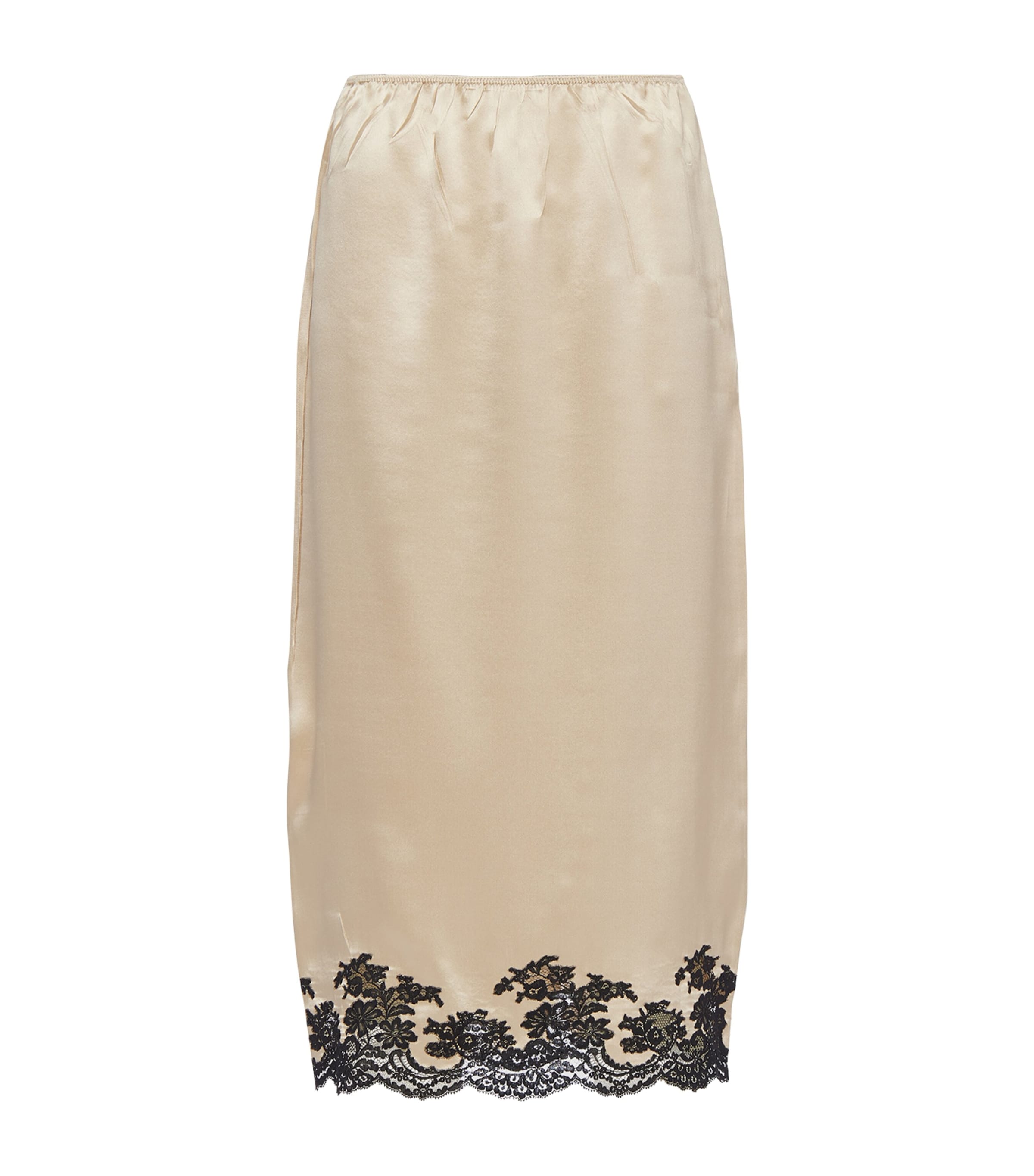 Prada Women's Satin Crepe And Lace Midi-skirt In Beige Khaki