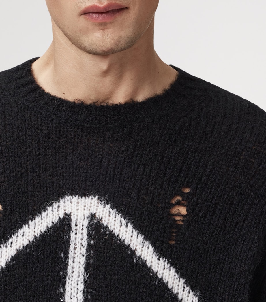 Distressed Message Sweater BLACK Image 7