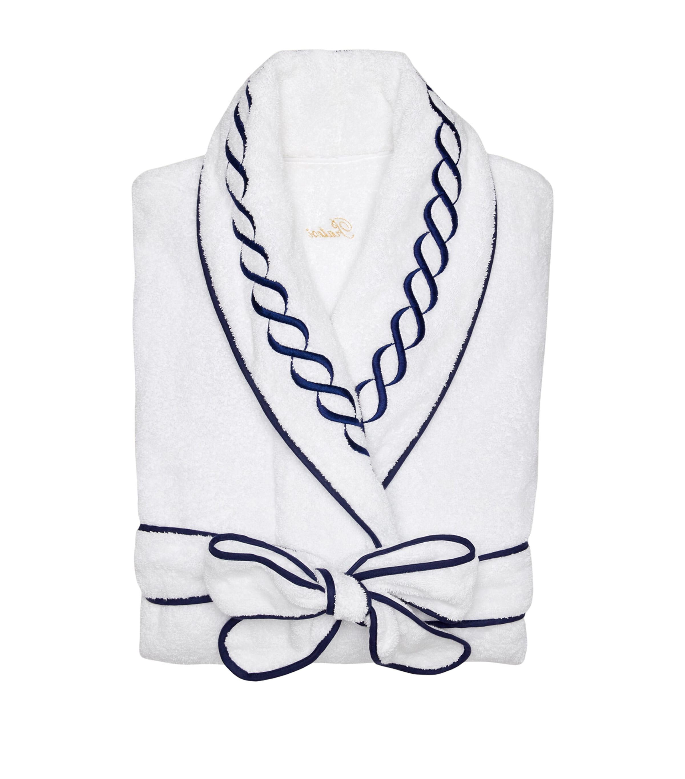 Cotton Treccia Bathrobe (Large) WHITE/NAVY Image 2