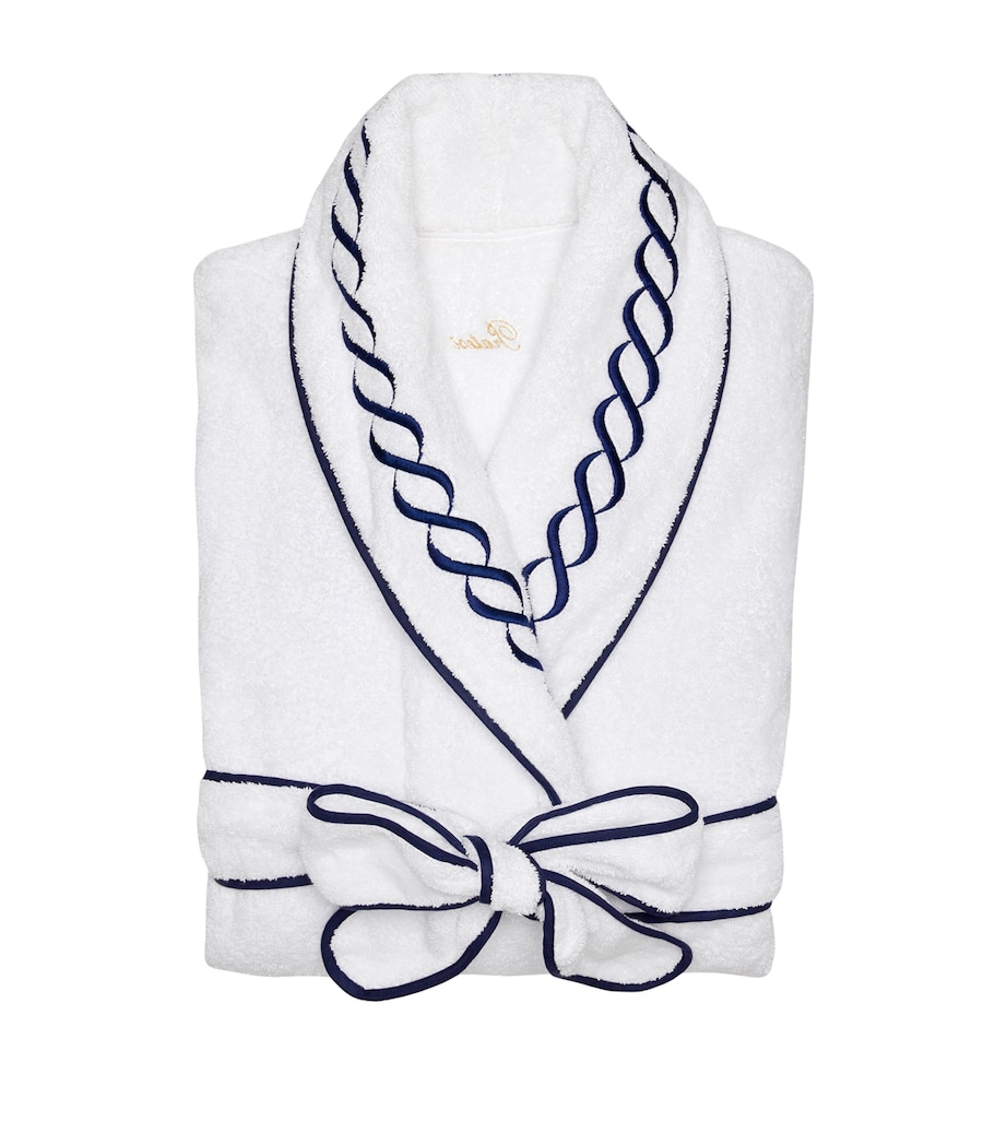 Cotton Treccia Bathrobe (Large) WHITE/NAVY Image 2