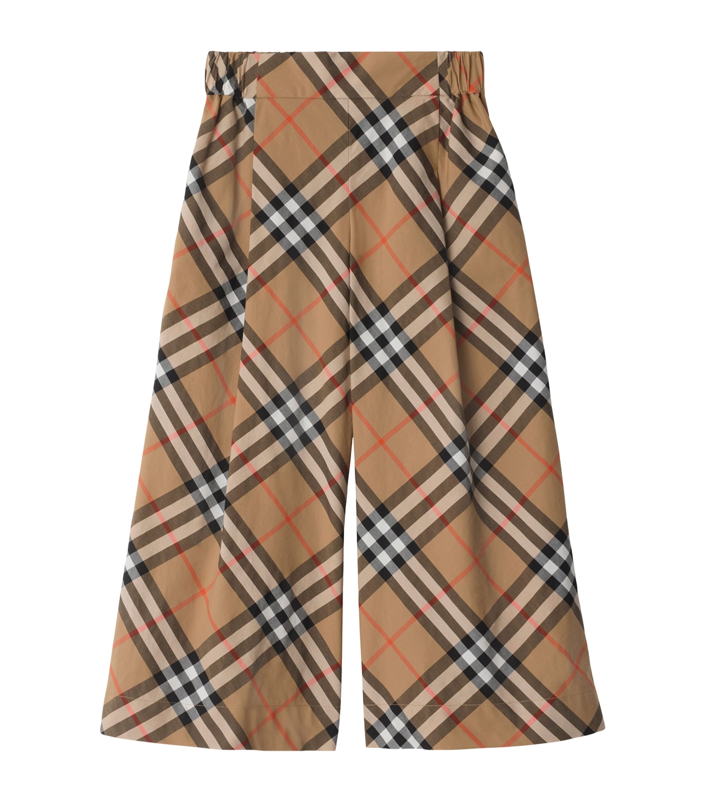 Burberry Kids Beige Cotton Check Wide-Leg Trousers (3-12 Years