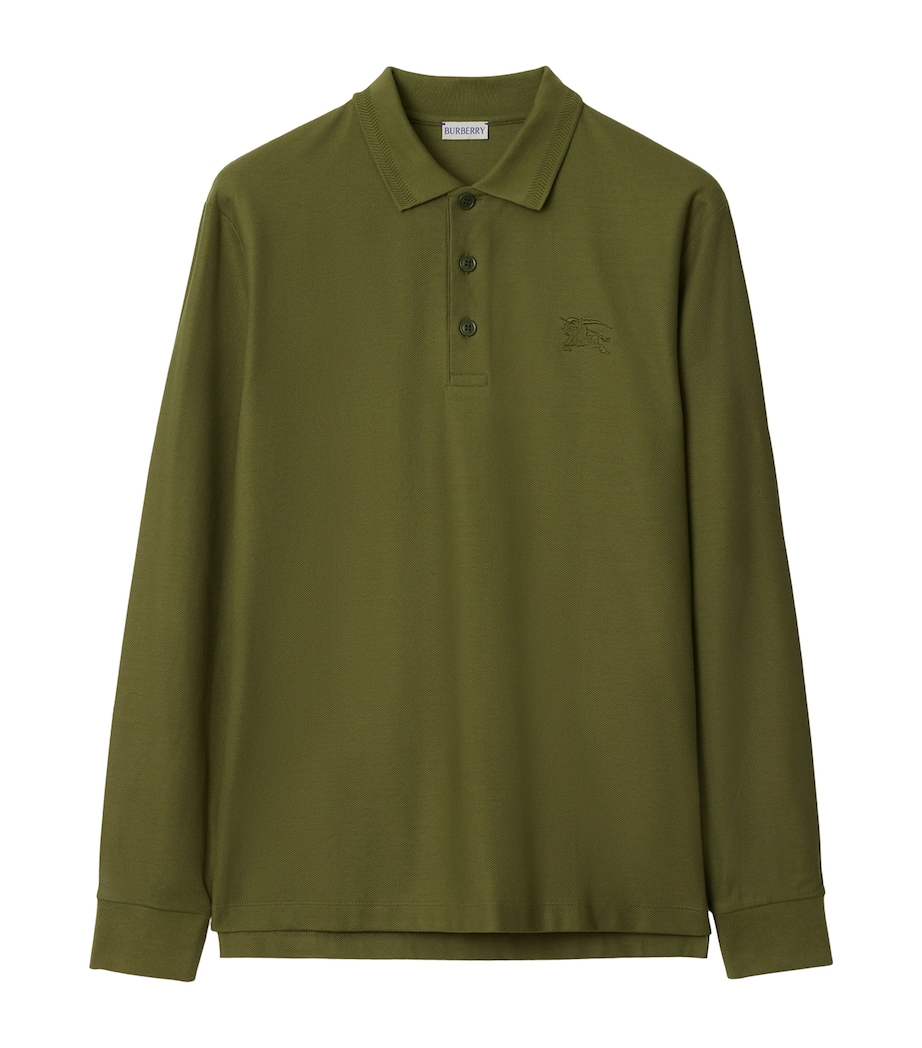 Cotton EKD -Embroidered Long-Sleeve Polo Shirt OLIVE Image 1